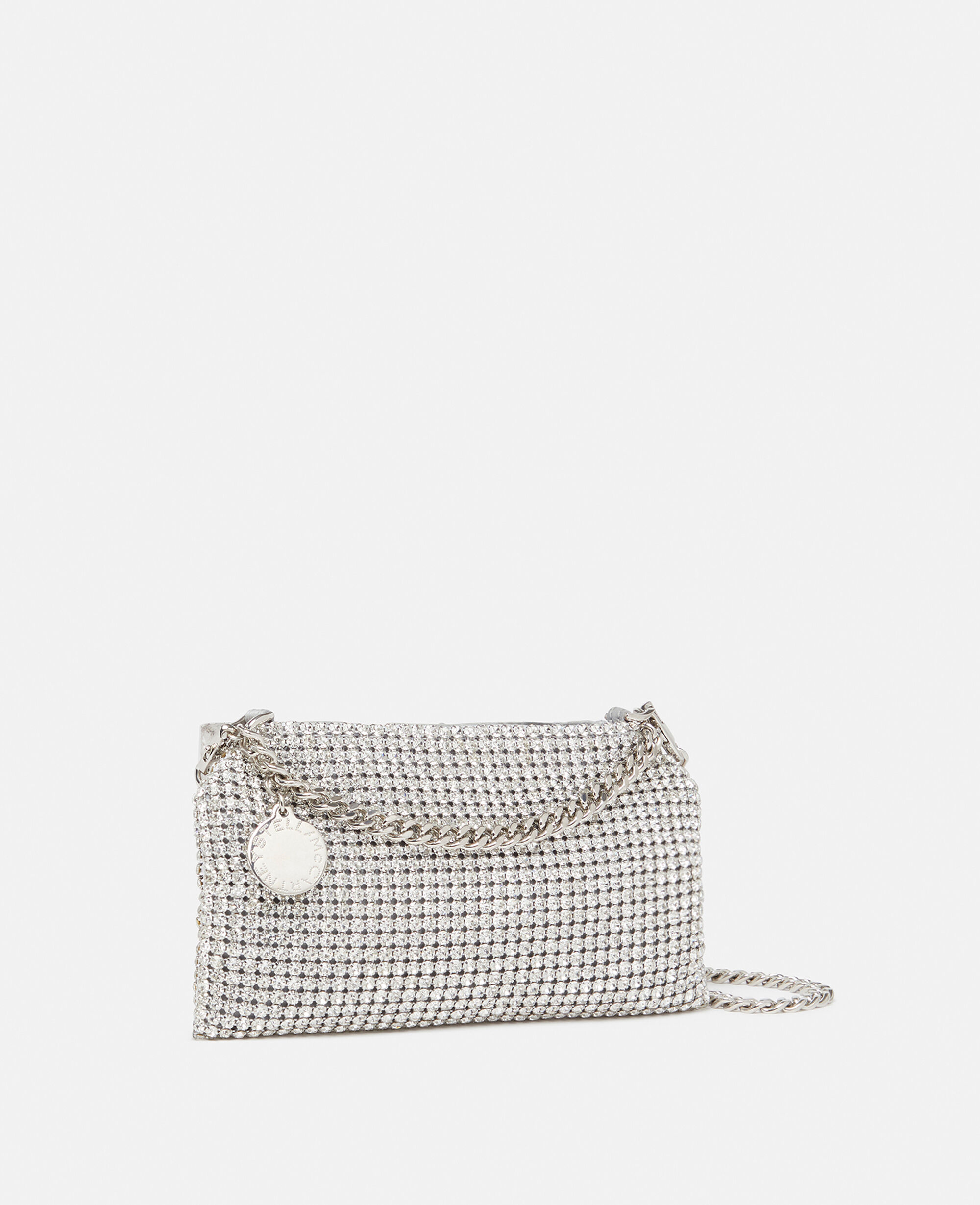 Women Metallic silver Falabella Crystal Mesh Shoulder Bag