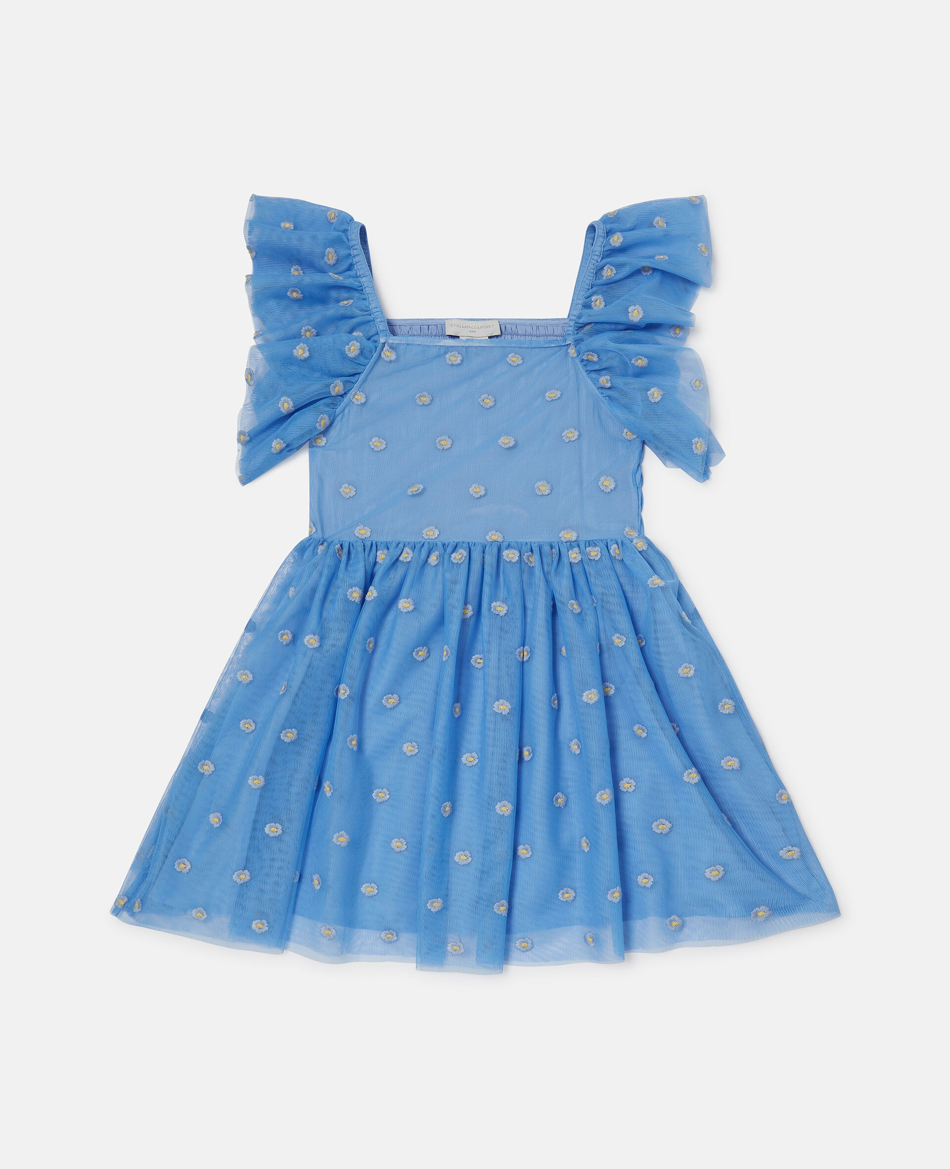 Floral-Embroidered Tulle Dress-Blue-medium