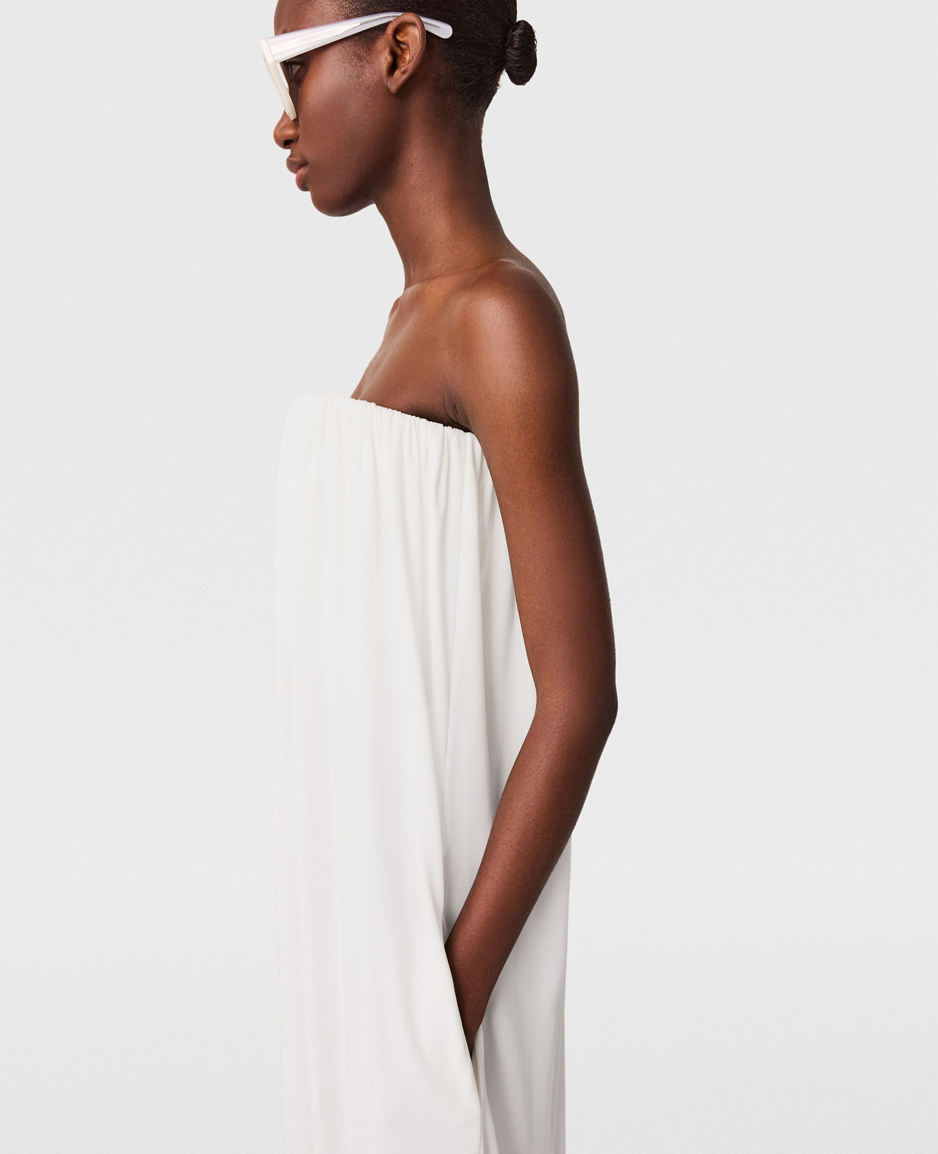 Pleated Strapless Silk-Blend Dress-White-large image number 2