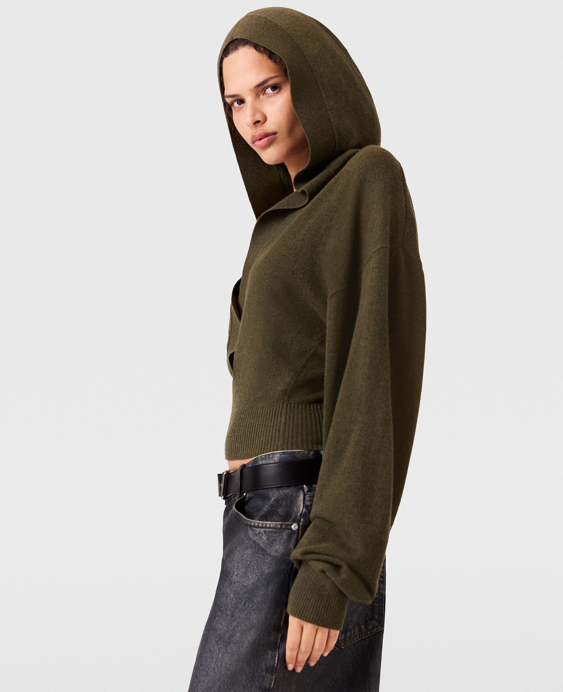 Hooded Long-Sleeve Cropped Sweater-Green-large image number 2