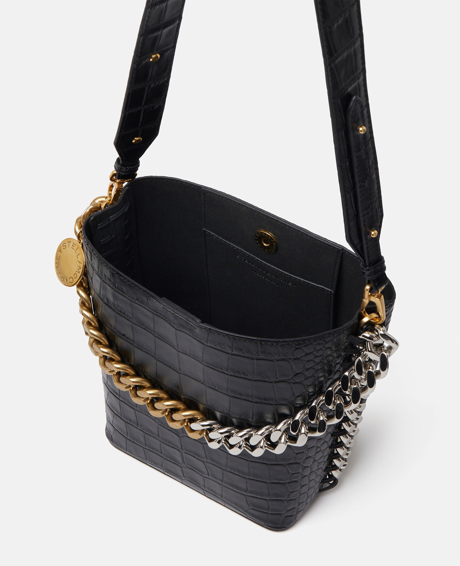 Frayme Croc-Effect Embossed Bucket Bag-Black-large image number 2