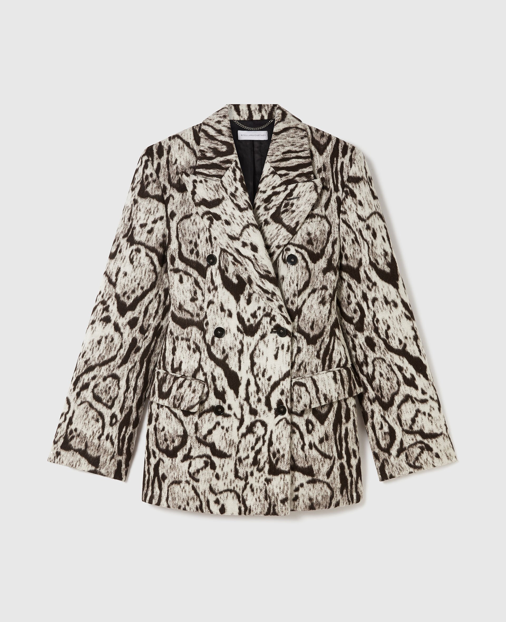 Slim-Fit Double-Breasted Cloud Leopard Blazer-Grey-medium