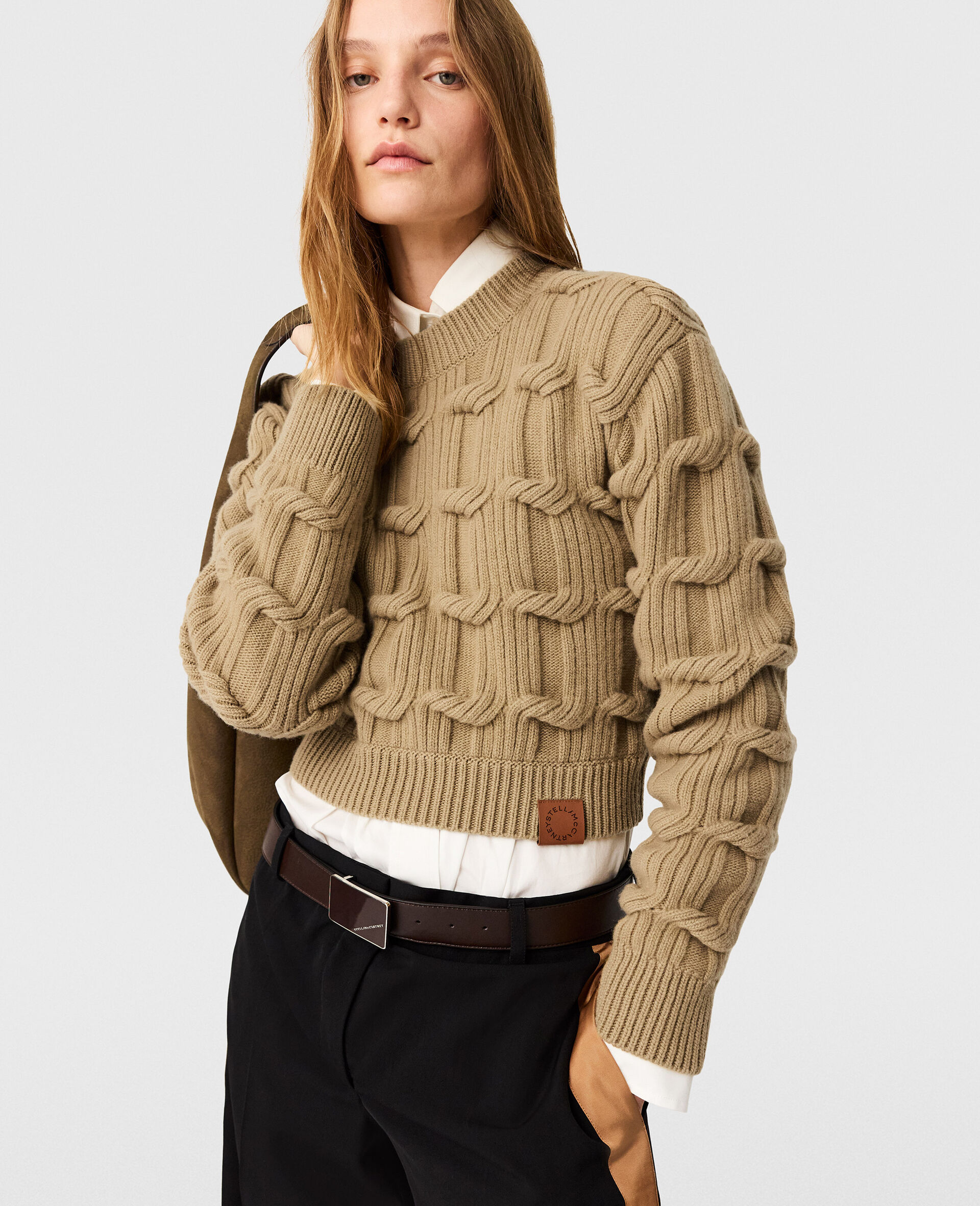 Falabella Cable-Knit Crewneck Jumper-Beige-medium