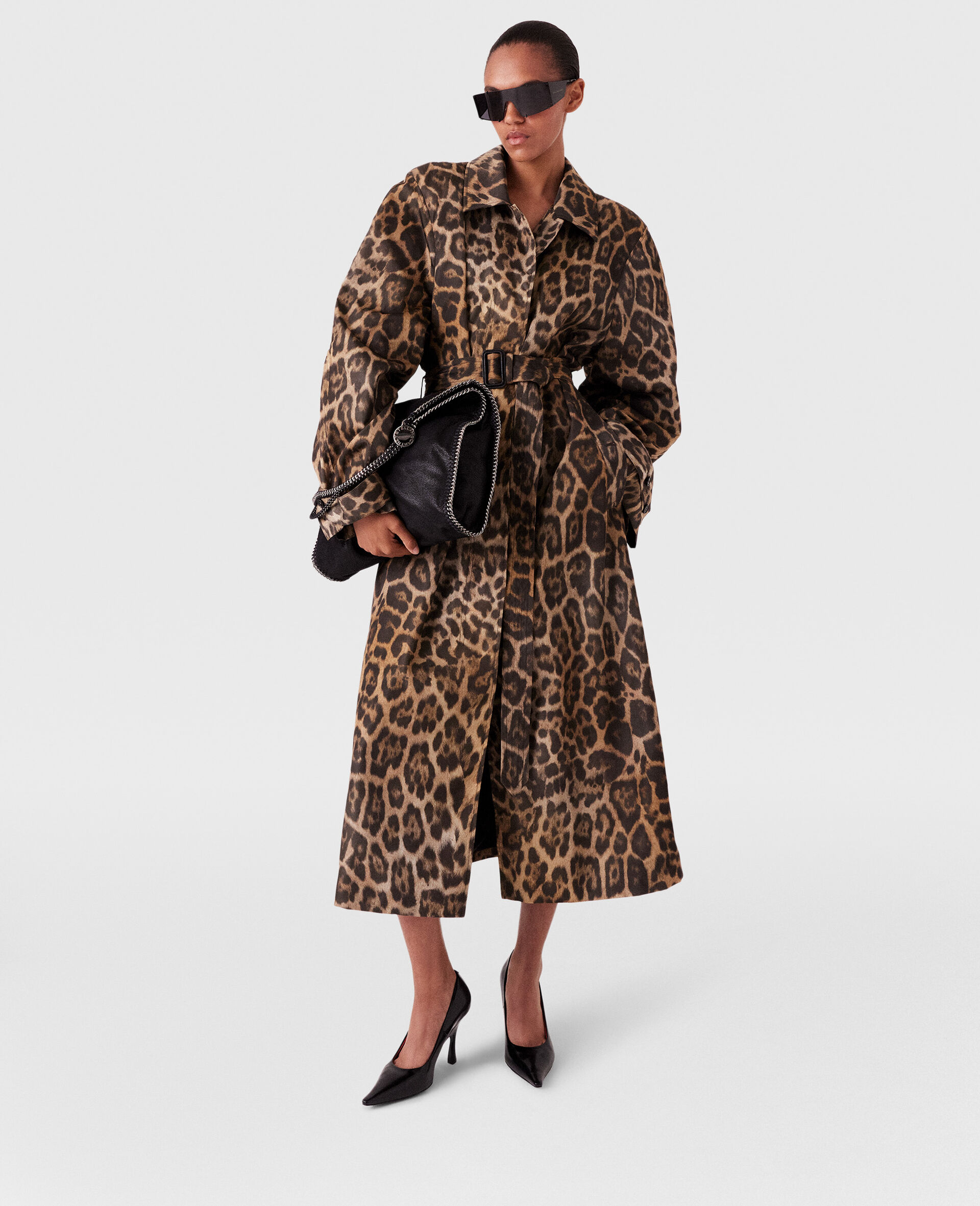 Leopard Belted Trench Coat-Brown-large image number 1