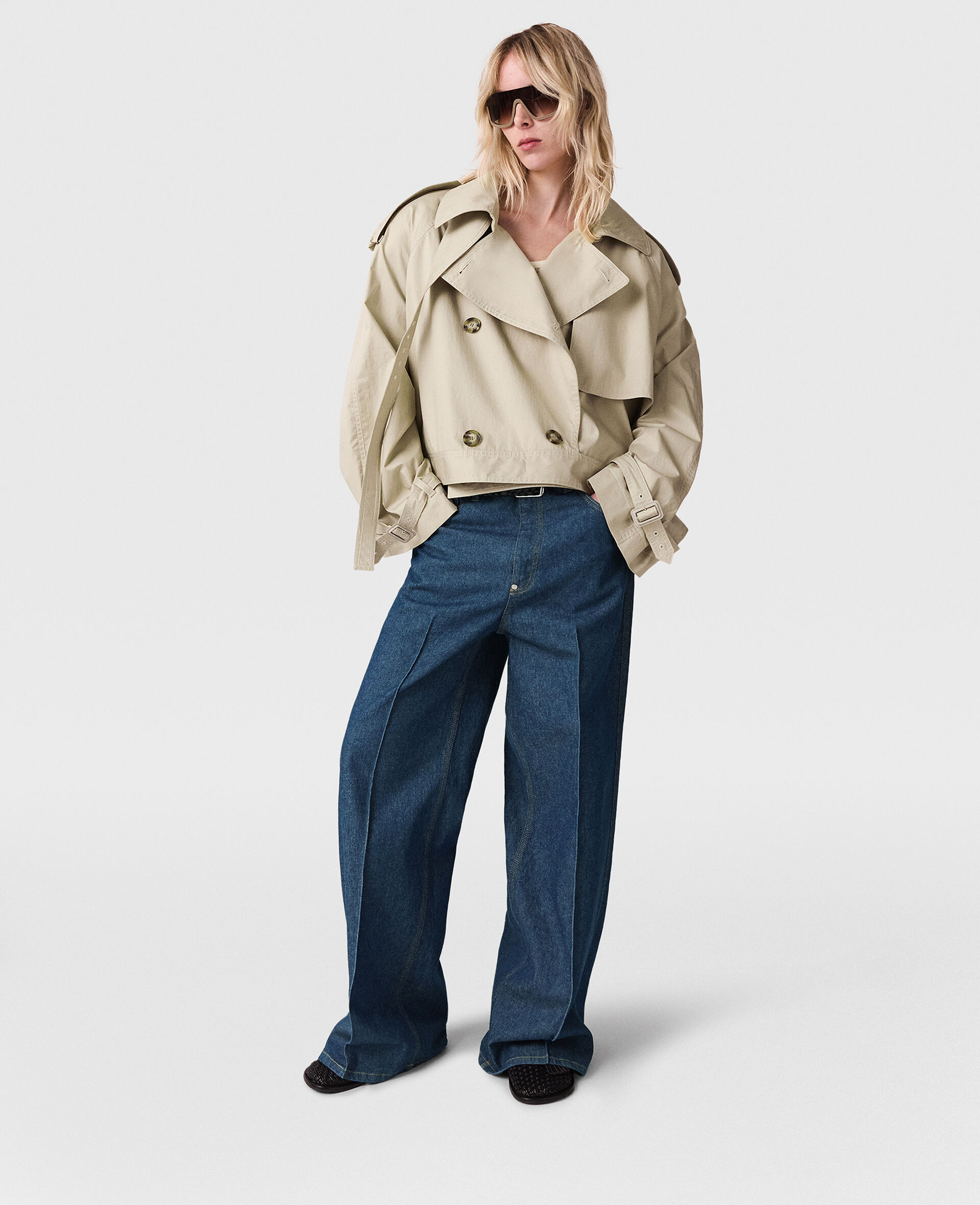 Centre-Pleat Denim Tailored Trousers-Blue-model