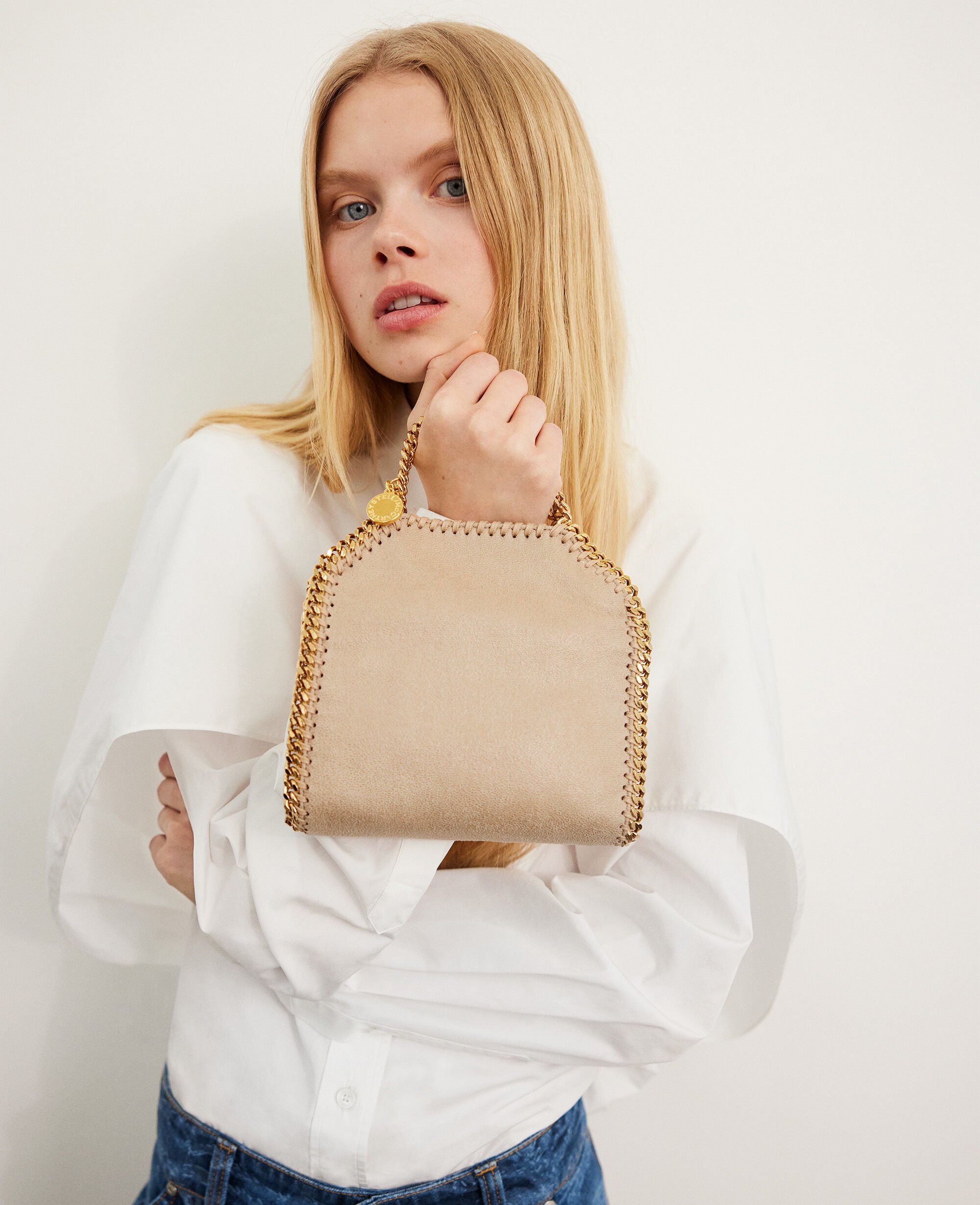 Women Clotted Cream Falabella Tiny Tote Bag Stella McCartney CA