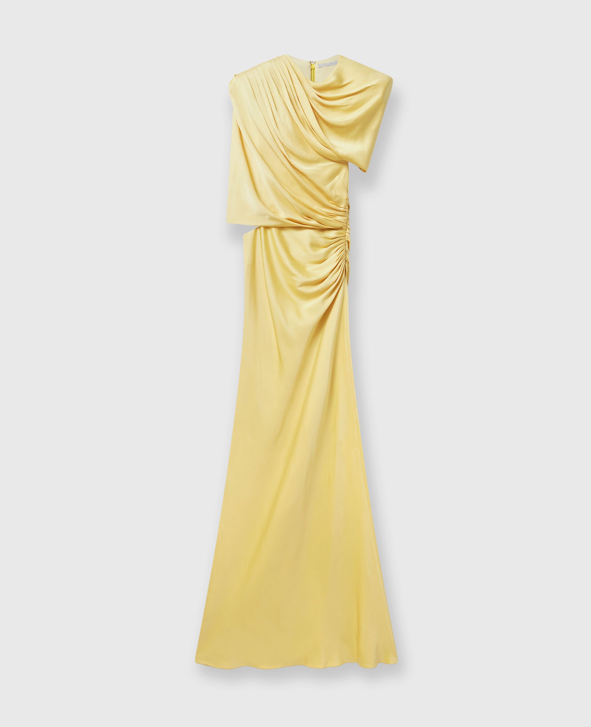 Satin Wrapped Short-Sleeve Maxi Dress-Yellow-large image number 0