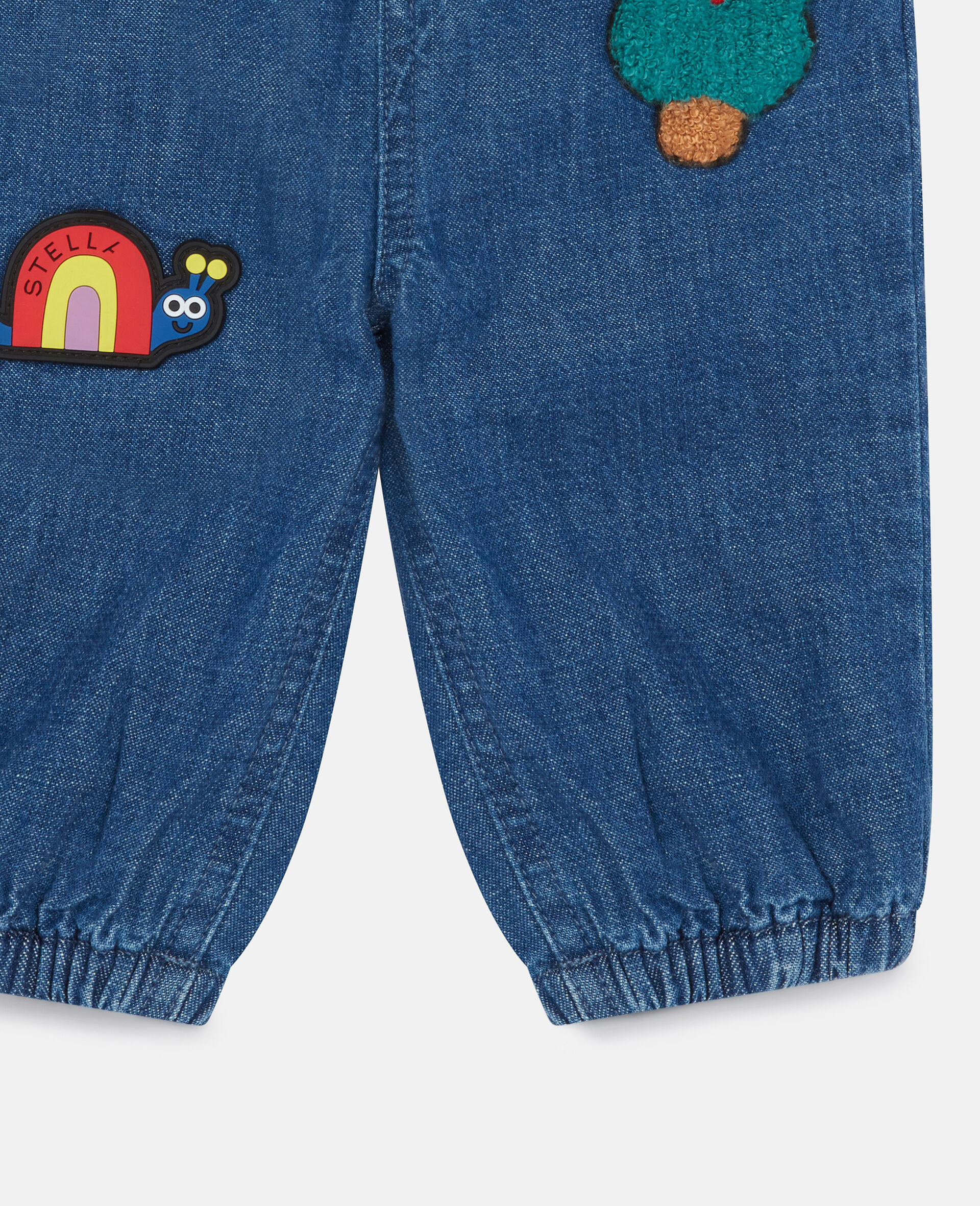 Relaxed Denim Trousers with Patches-Blue-large image number 1