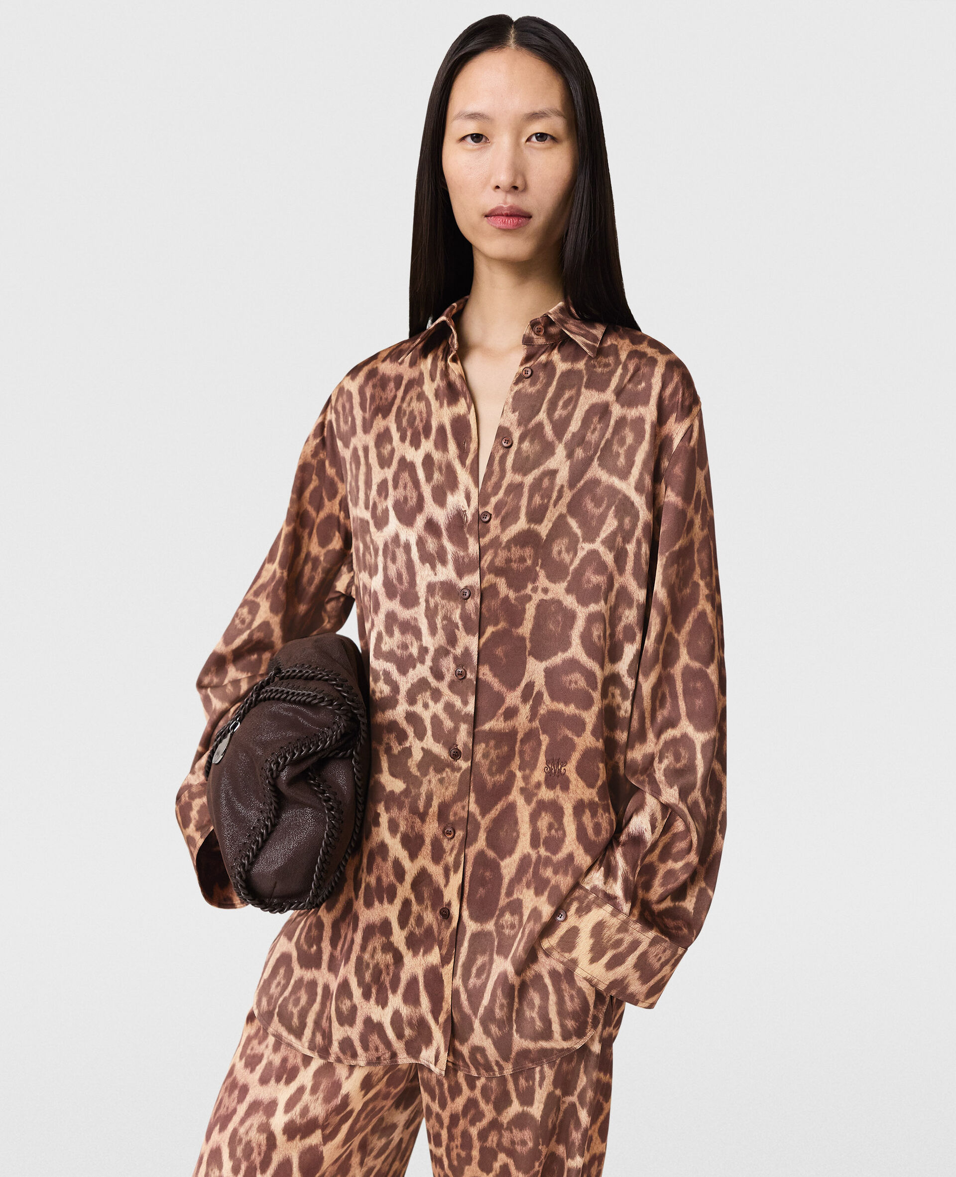 Leopard Oversized Shirt-Brown-model Leopard Oversized Shirt-Brown-model