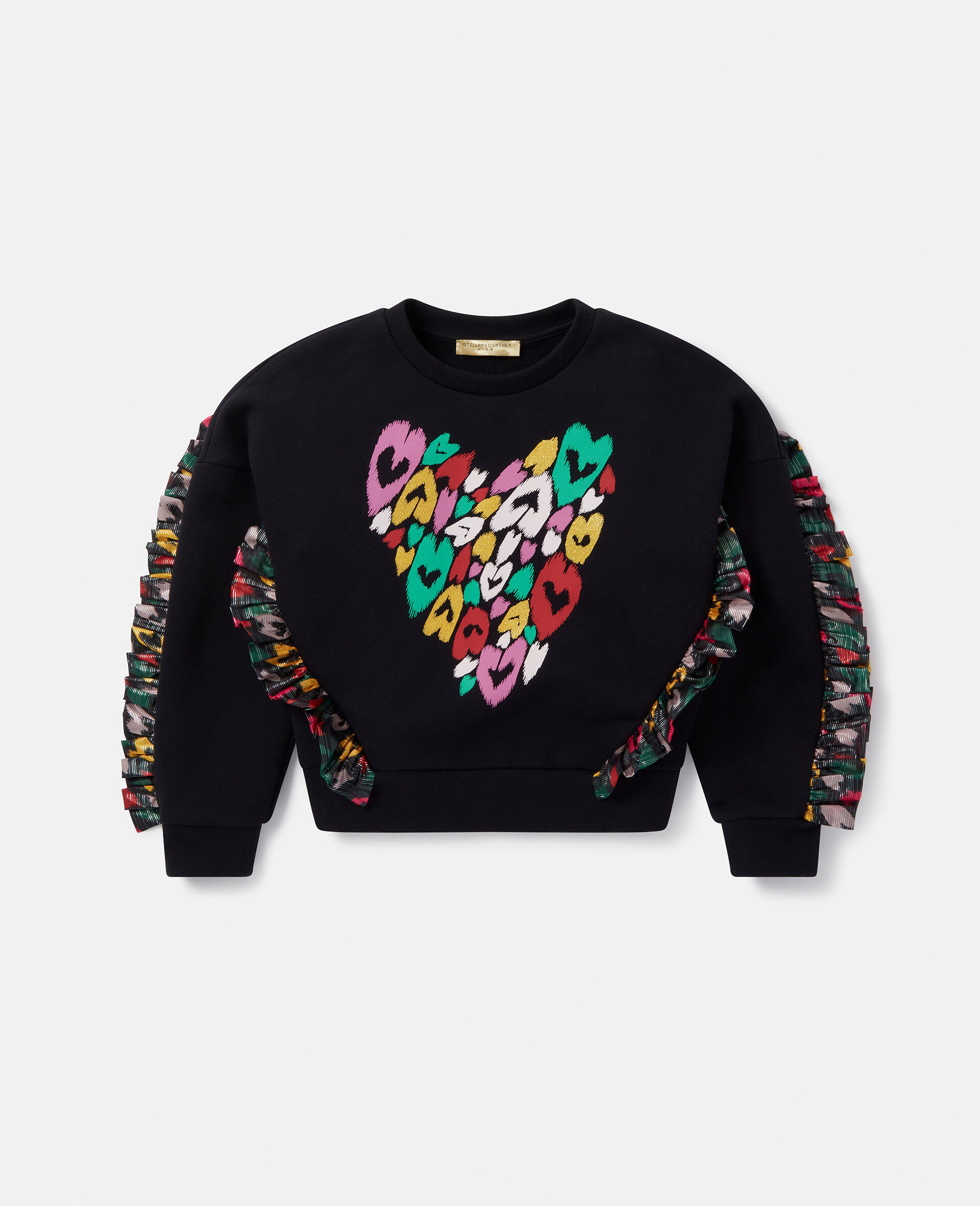 Smudged Heart Print Fringed Sweatshirt-Black-medium