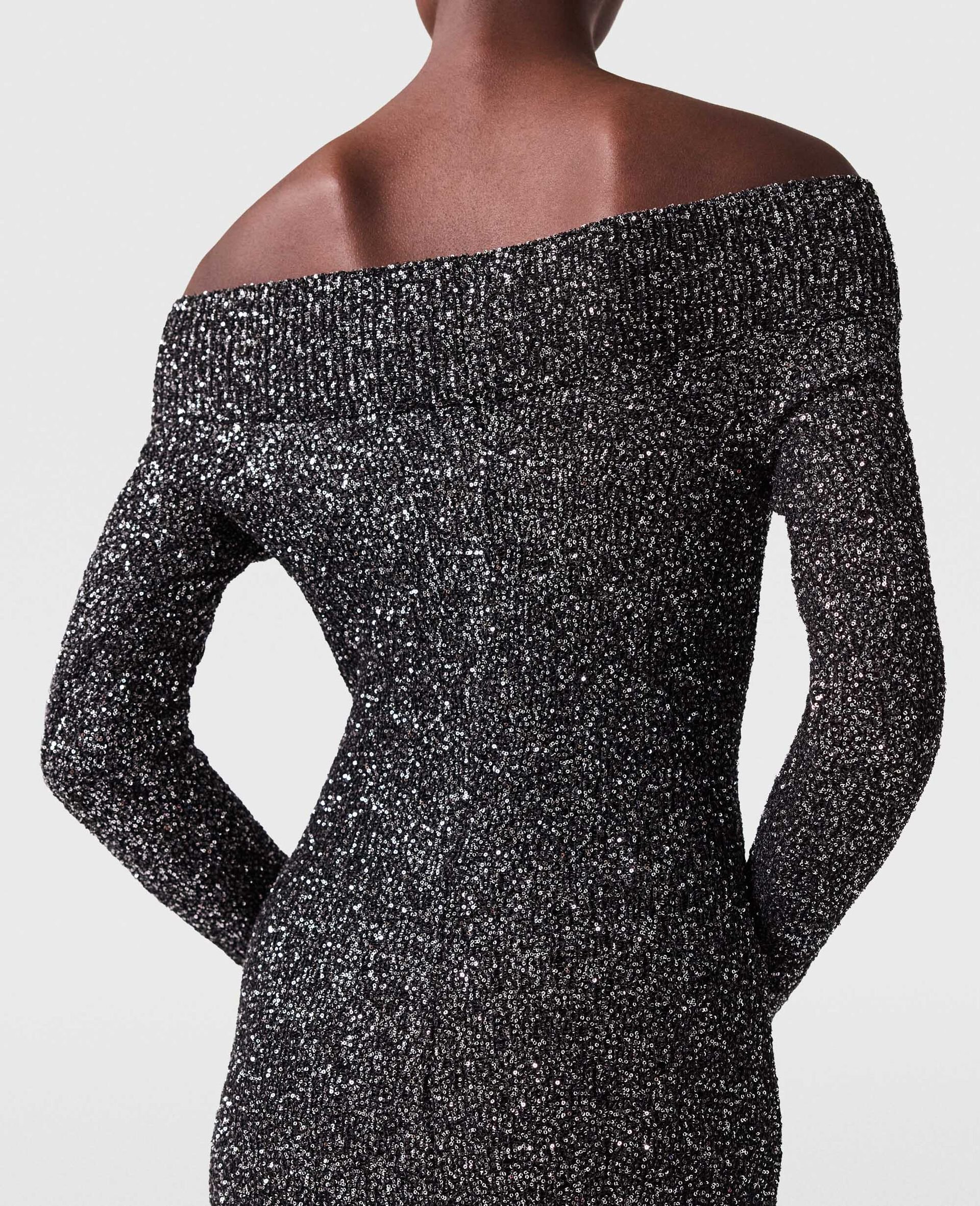 Robe longue a epaules denudees avec sequins-Noir-large image number 5