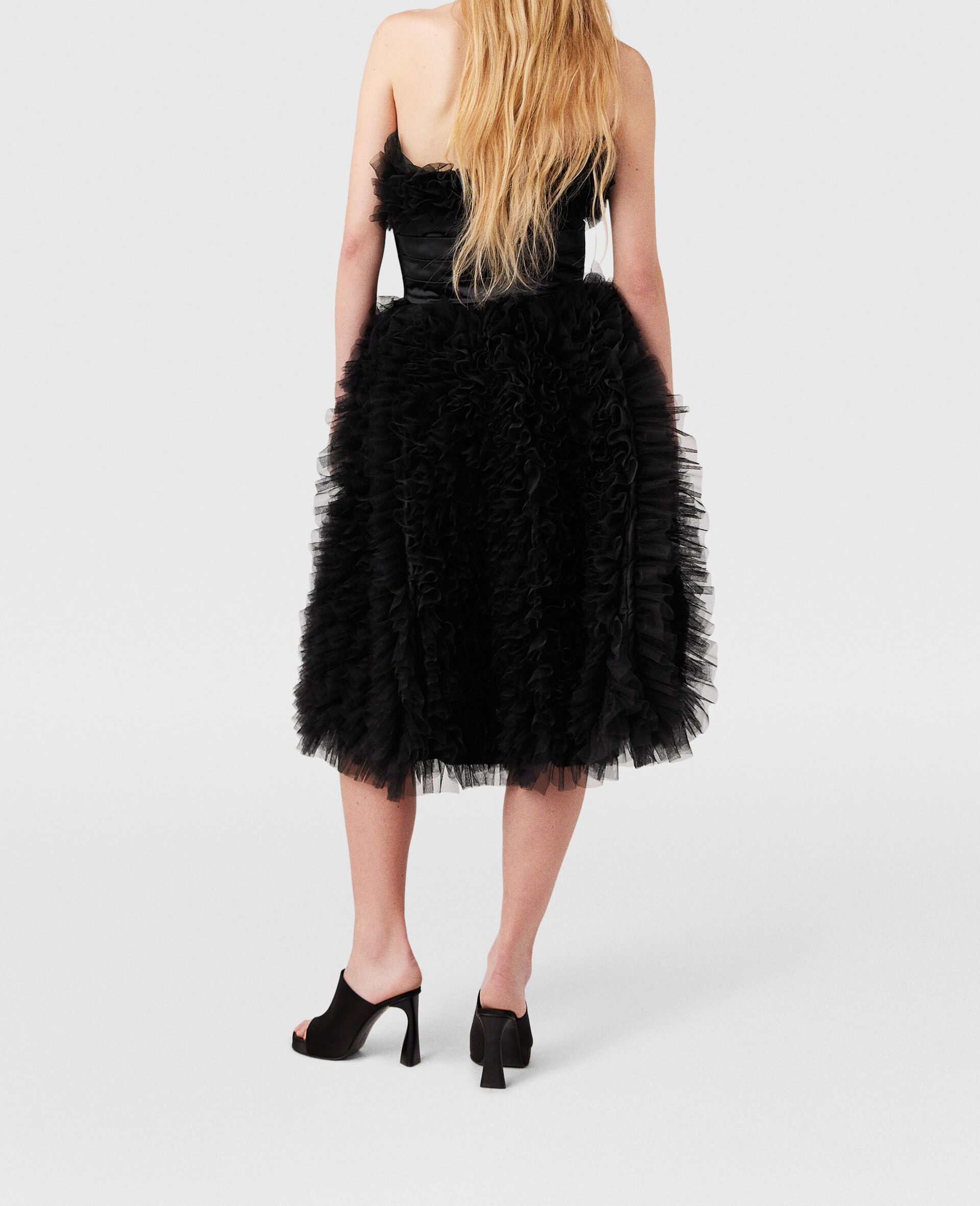 Panelled Waist Taffeta Midi Dress-Black-large image number 3