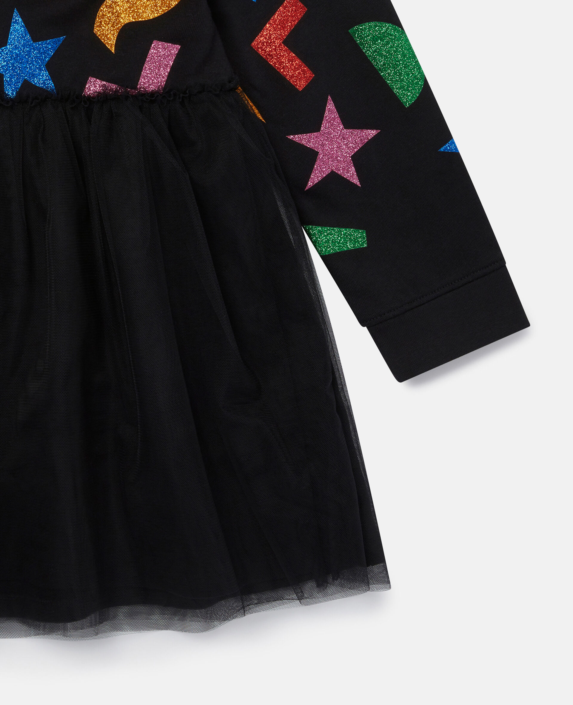 Glitter Sticker Cotton Fleece Dress-Black-large image number 2