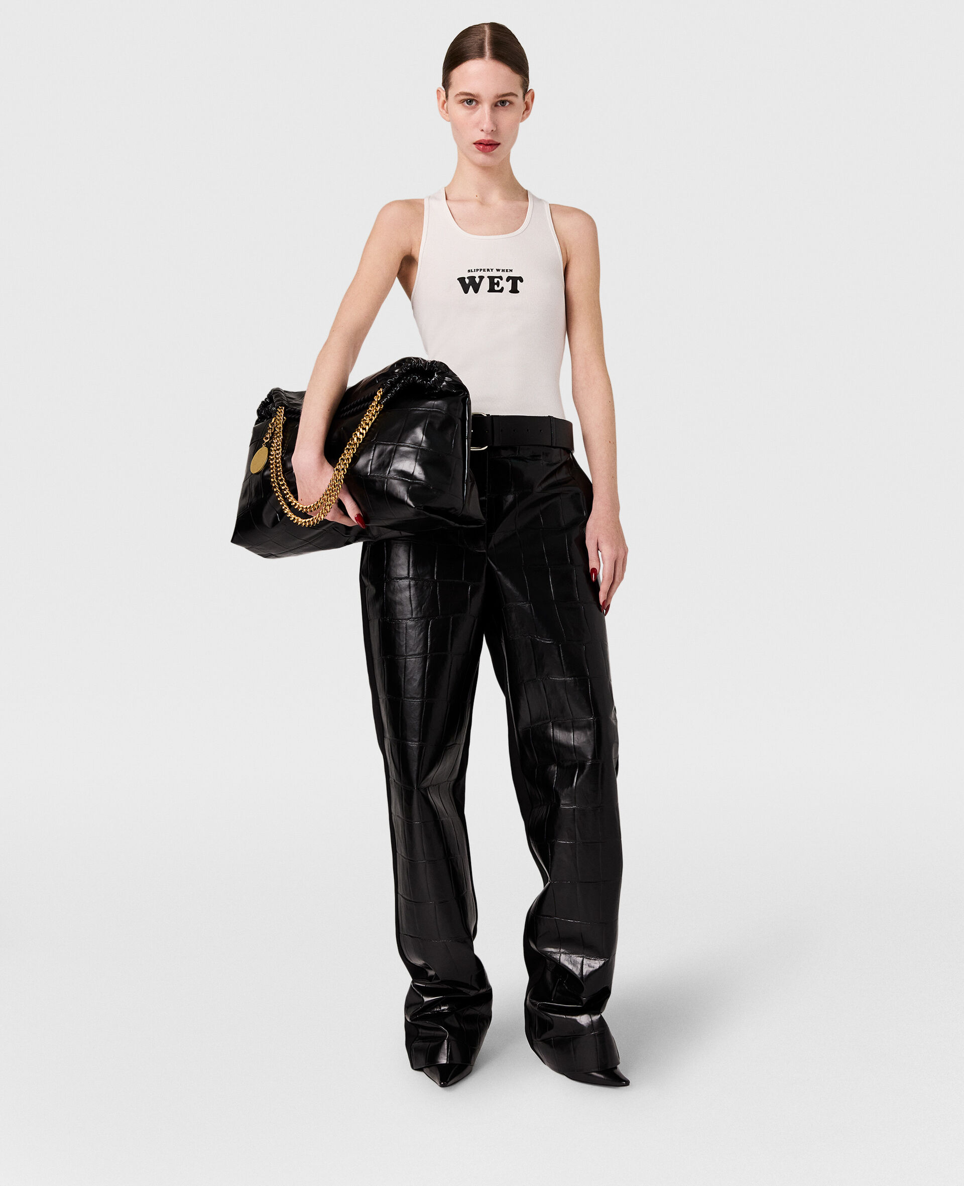 Crocodile-Embossed Straight-Leg Trousers-Black-large image number 6