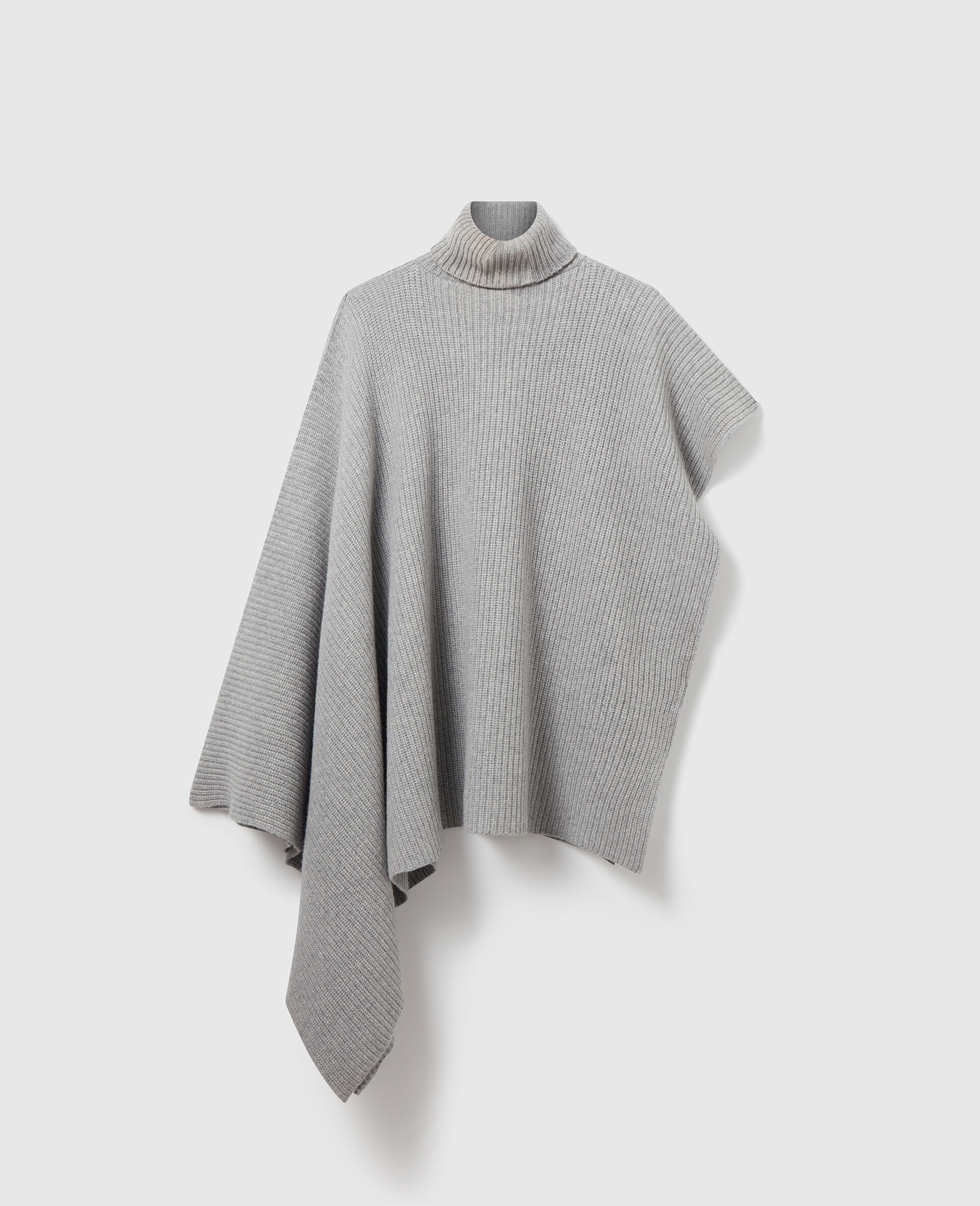 Asymmetrischer Rollkragenponcho aus Strick-Grau-large image number 0
