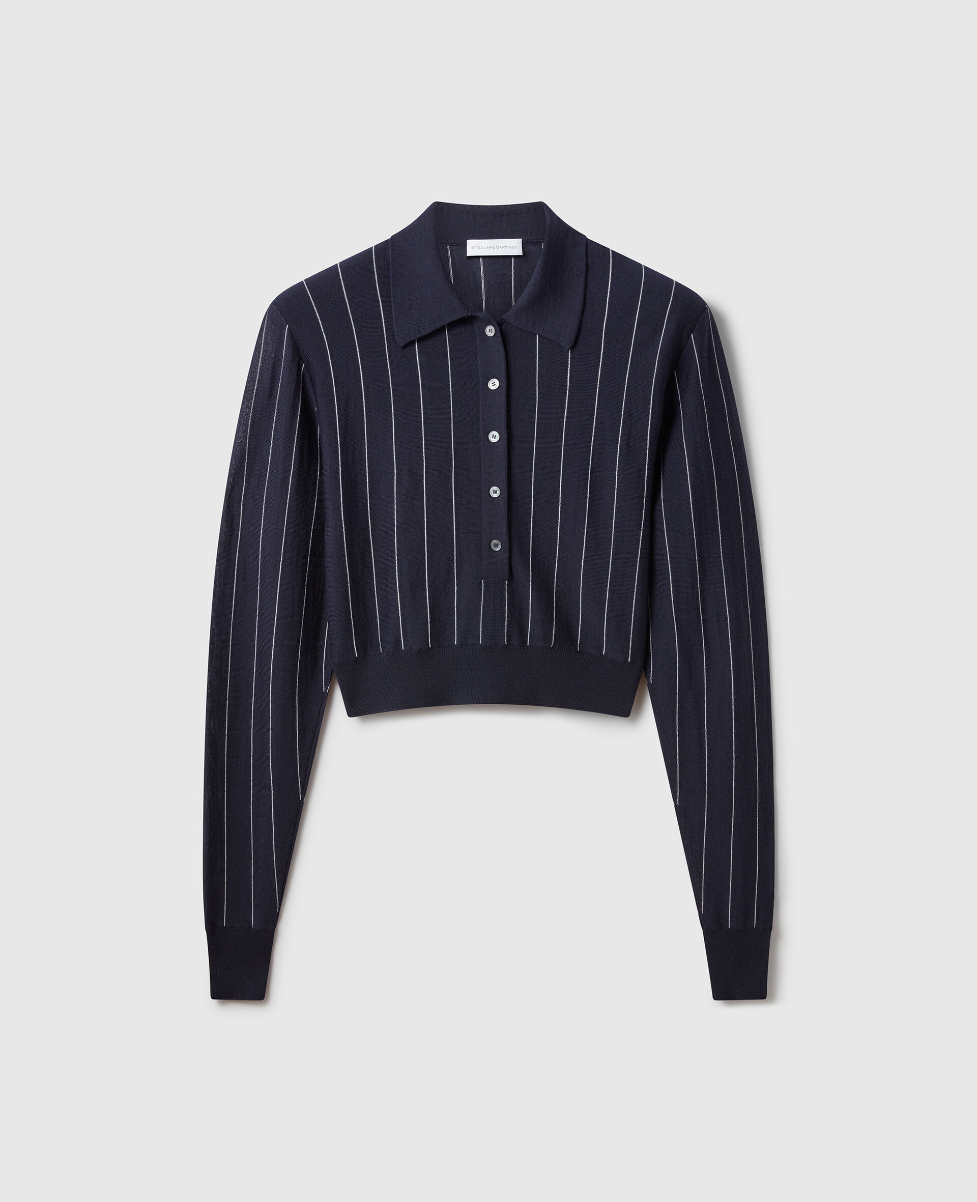Collared Pinstripe Long Sleeve Top-Blue-large image number 0