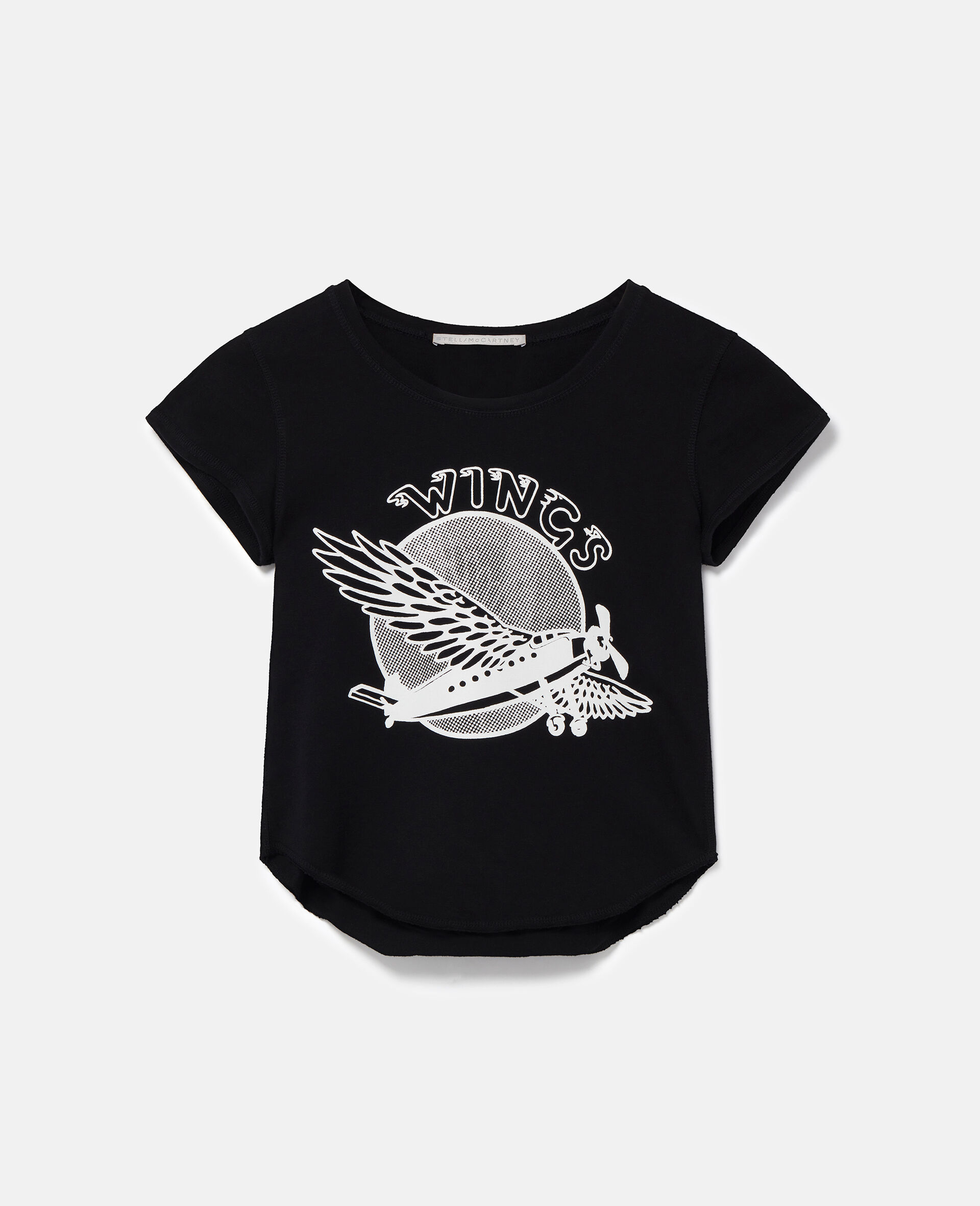 T-shirt court en coton à motif Wings-Noir-medium