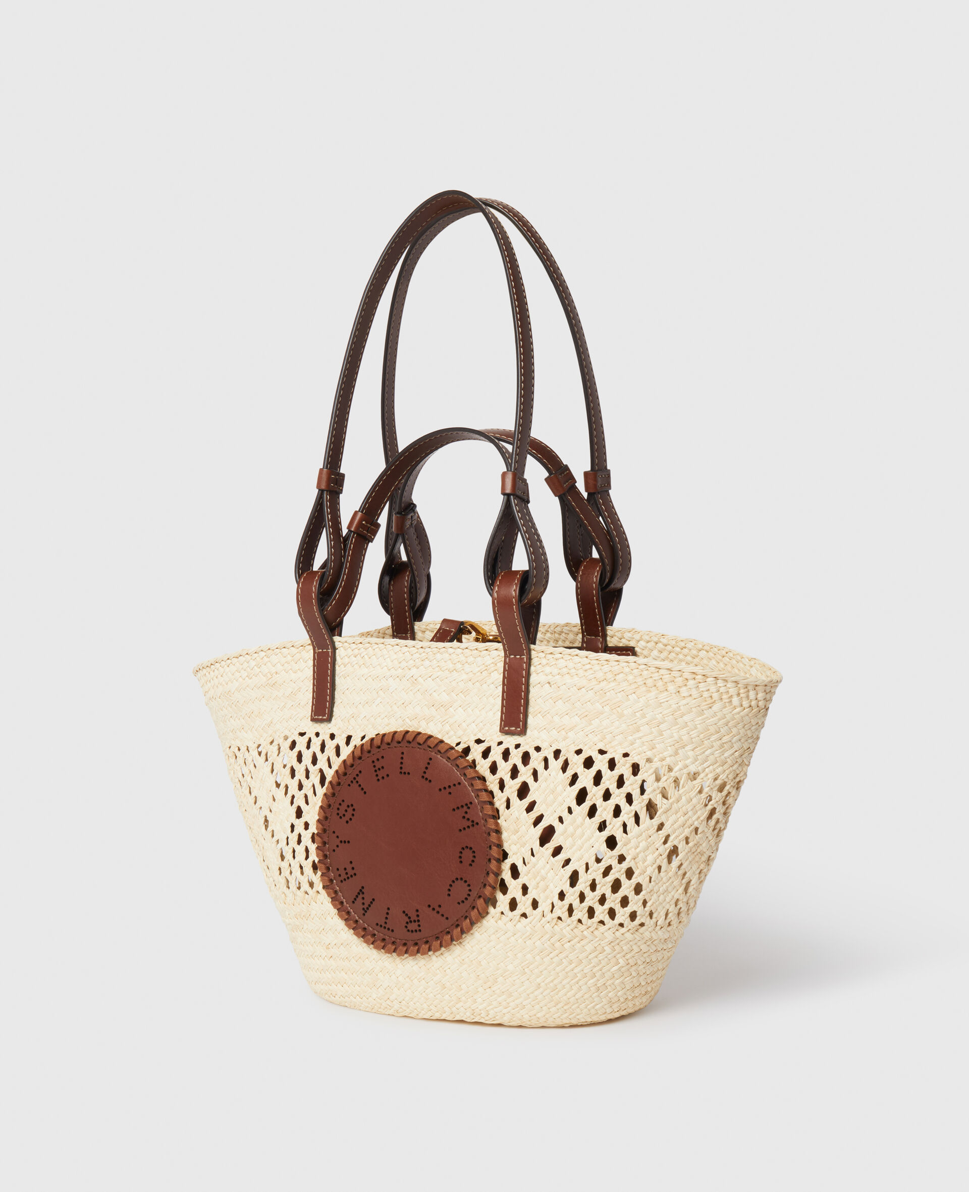 Cabas format moyen en raphia crochete Logo-Marron-large image number 2