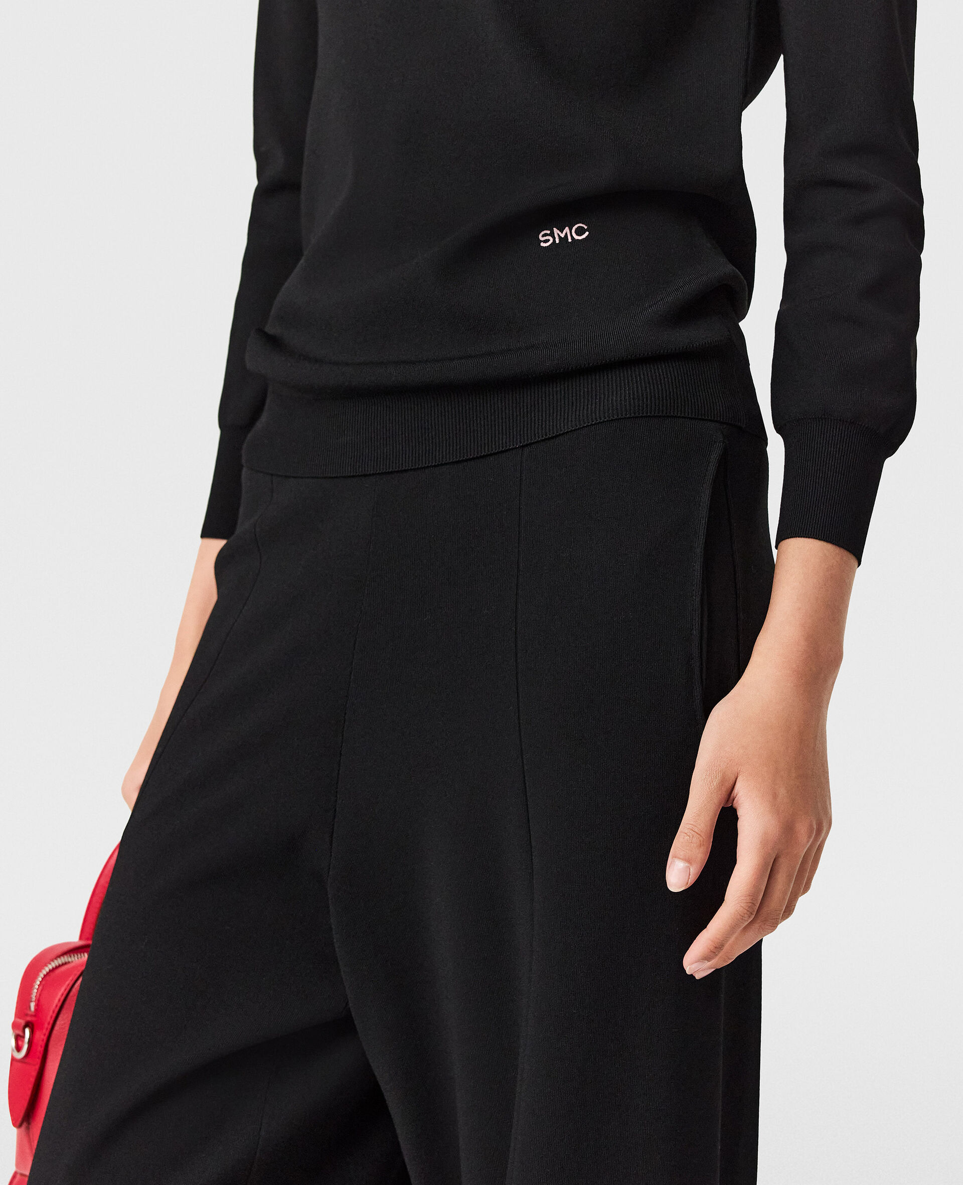 Pantalon droit en maille compacte-Noir-large image number 2