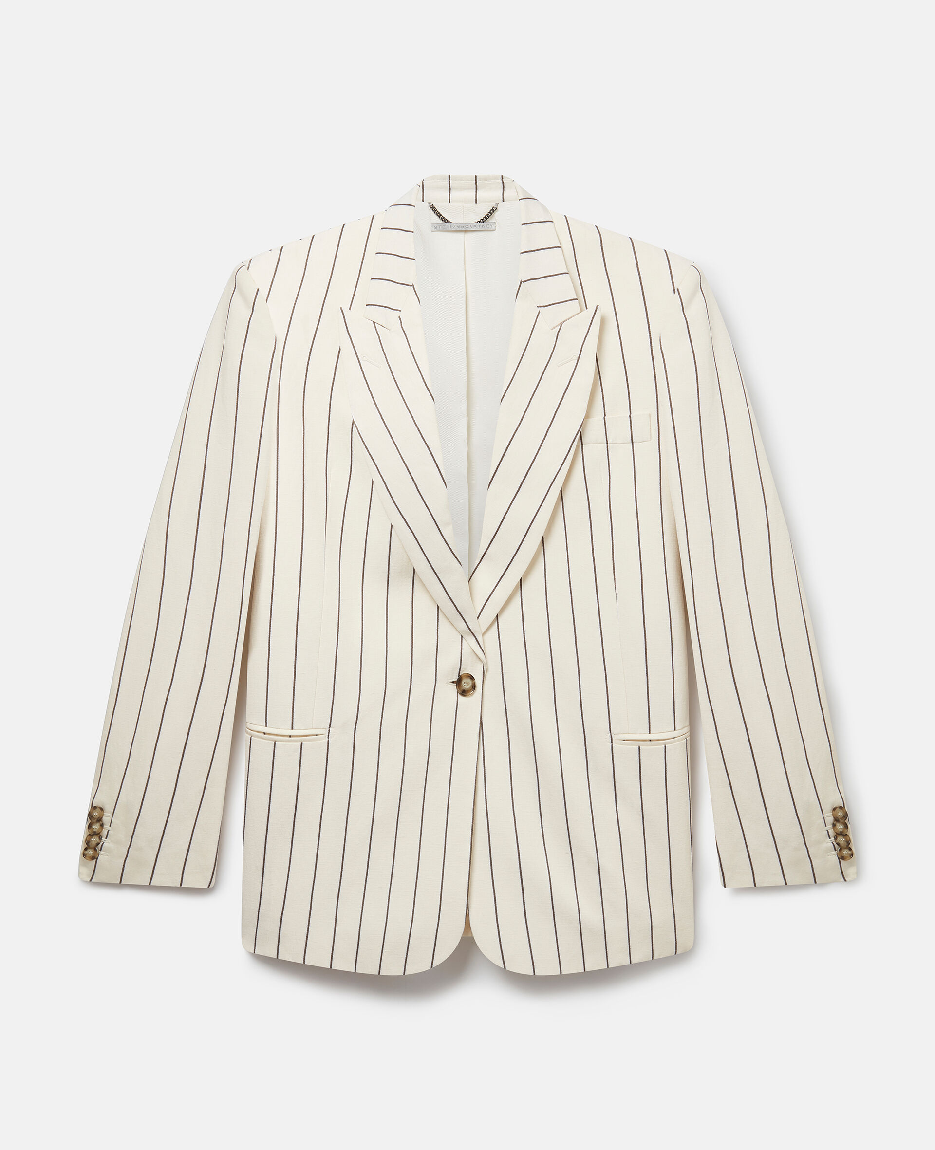 Striped Single-Breasted Blazer-White-large image number 0