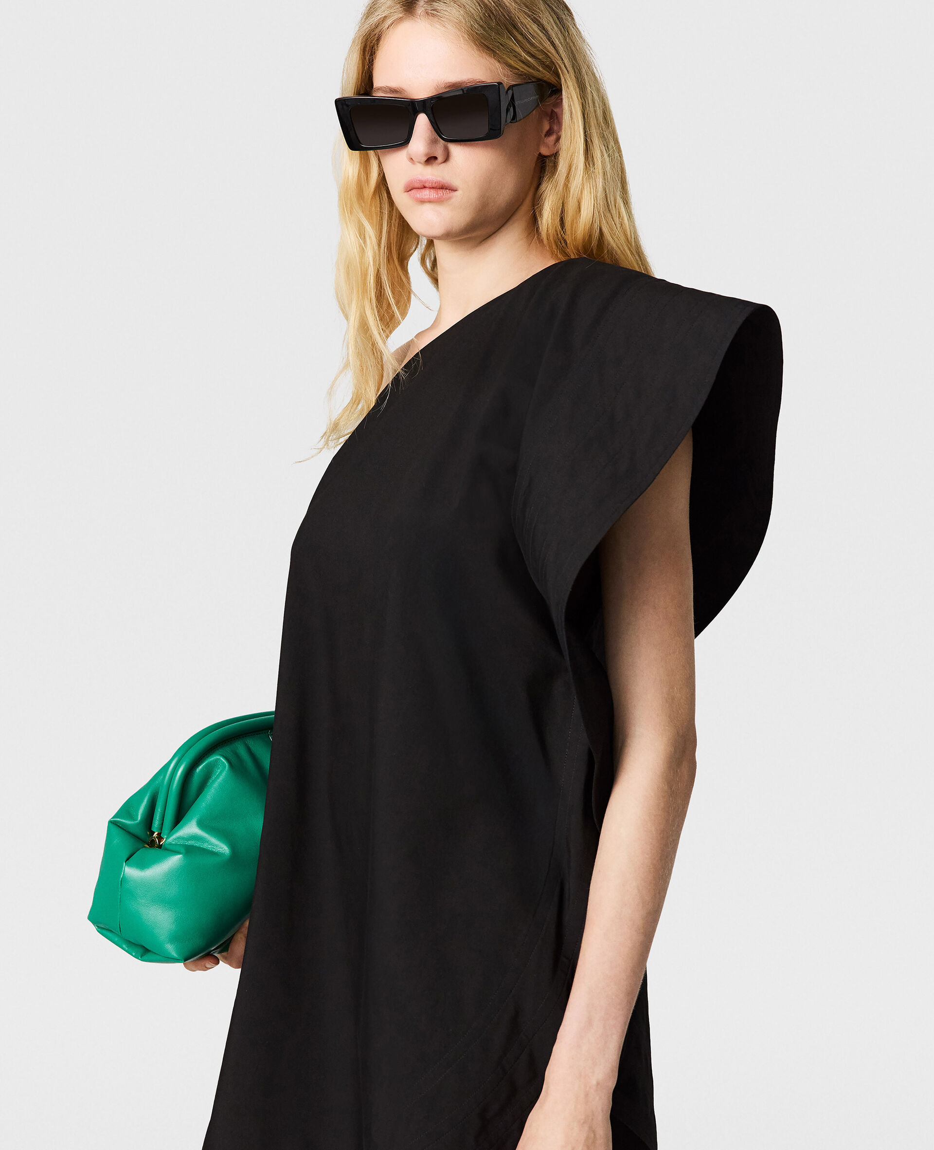 Washed Cotton Asymmetric Mini Dress-Noir-large image number 2