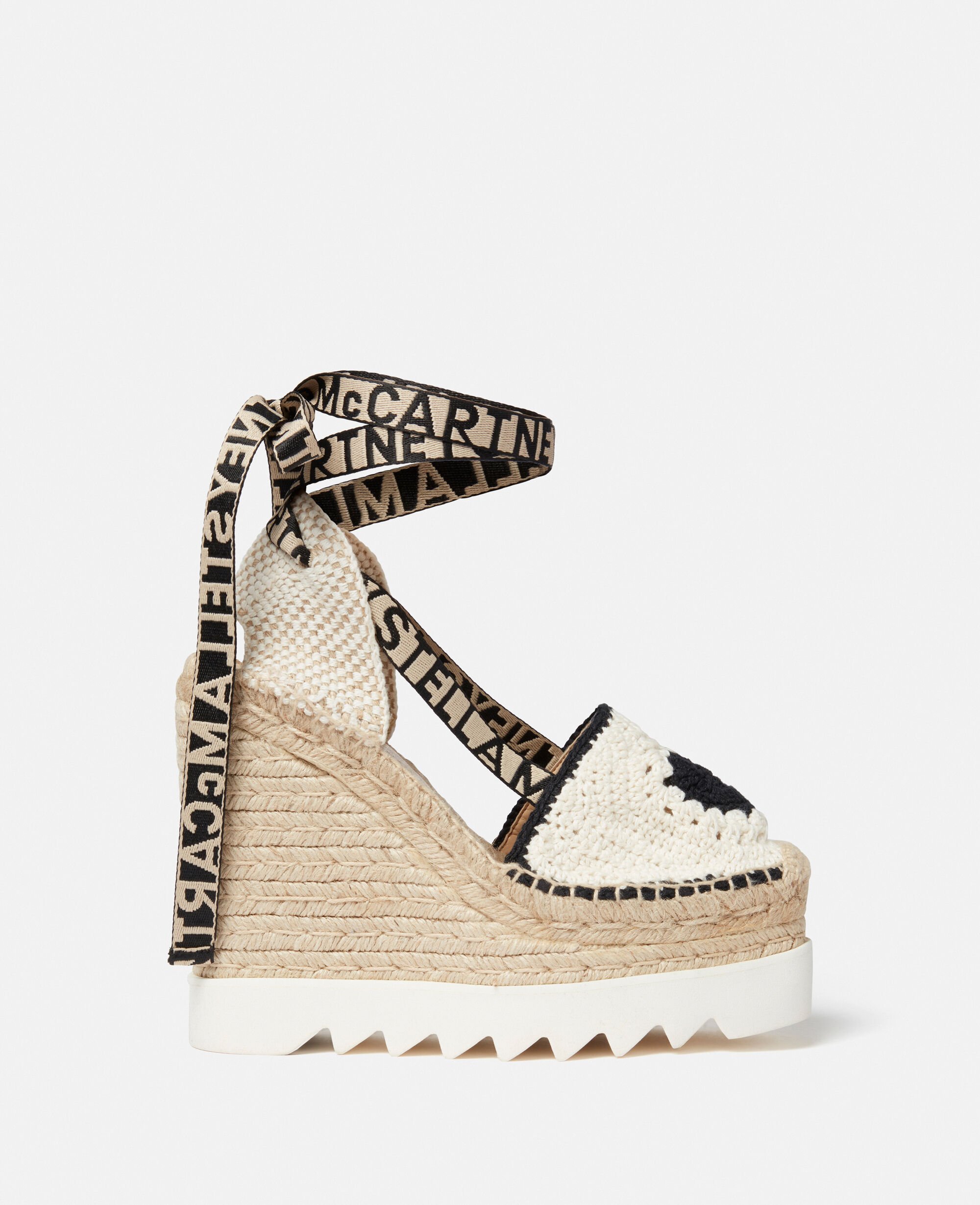 Women Ecru Black Gaia Heart Crochet Wedge Espadrilles Stella