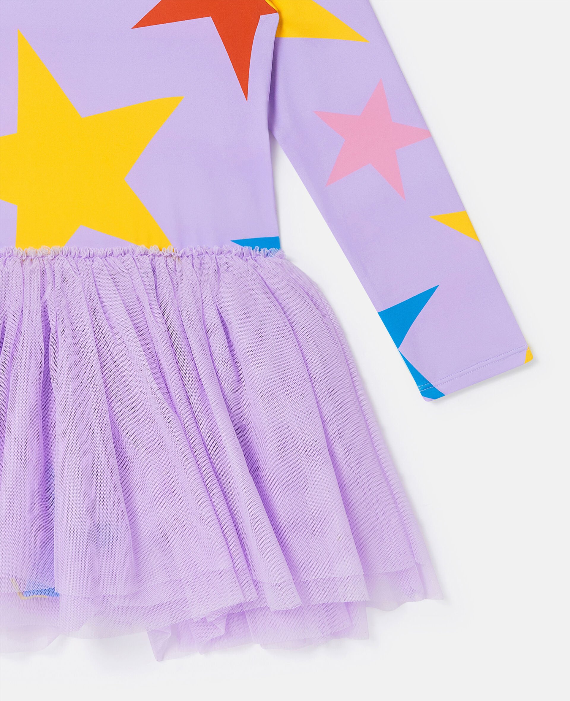 Star Print Tulle Skirt Long Sleeve Dress-Purple-large image number 3
