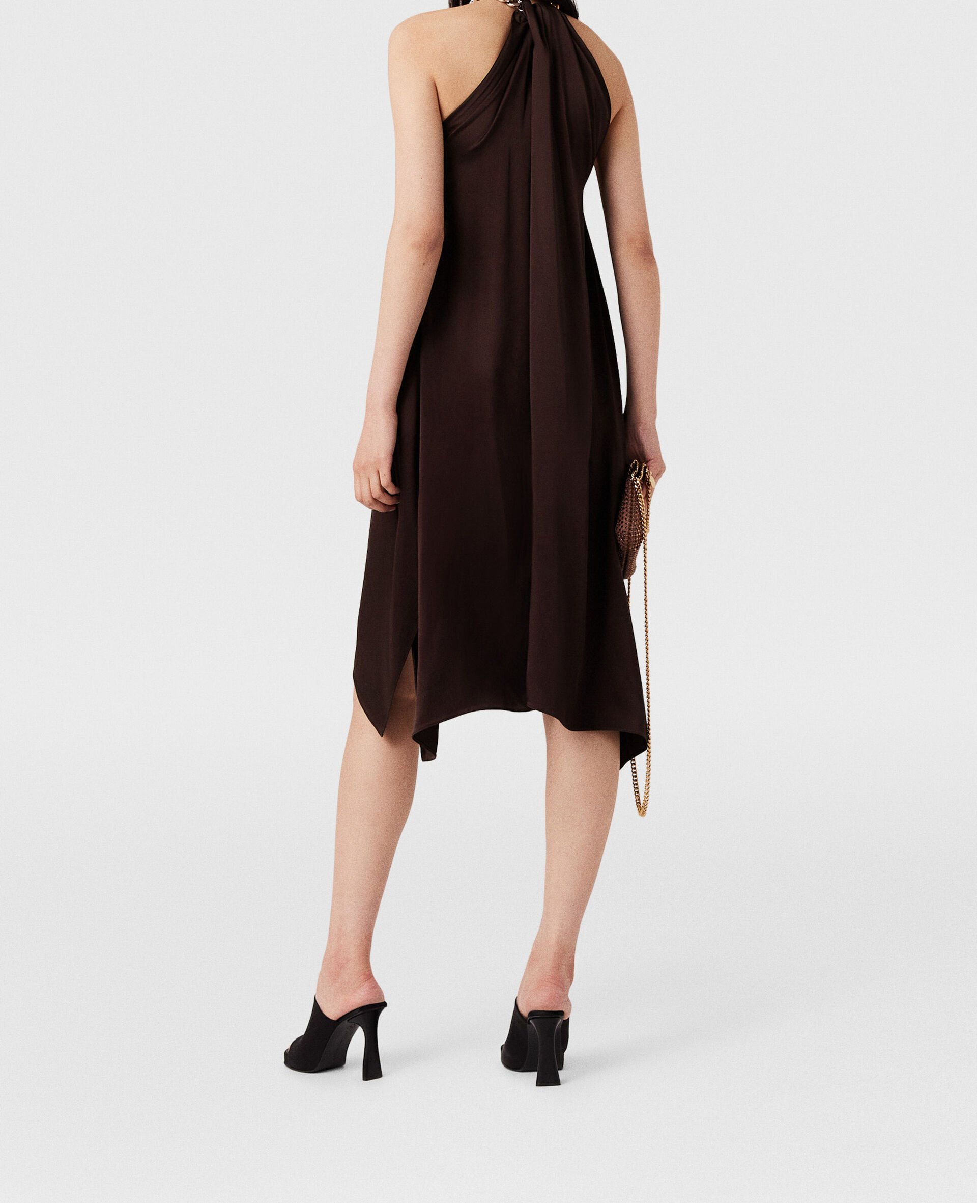 Midikleid aus Satin mit Kette und Neckholder-Brown-large image number 2