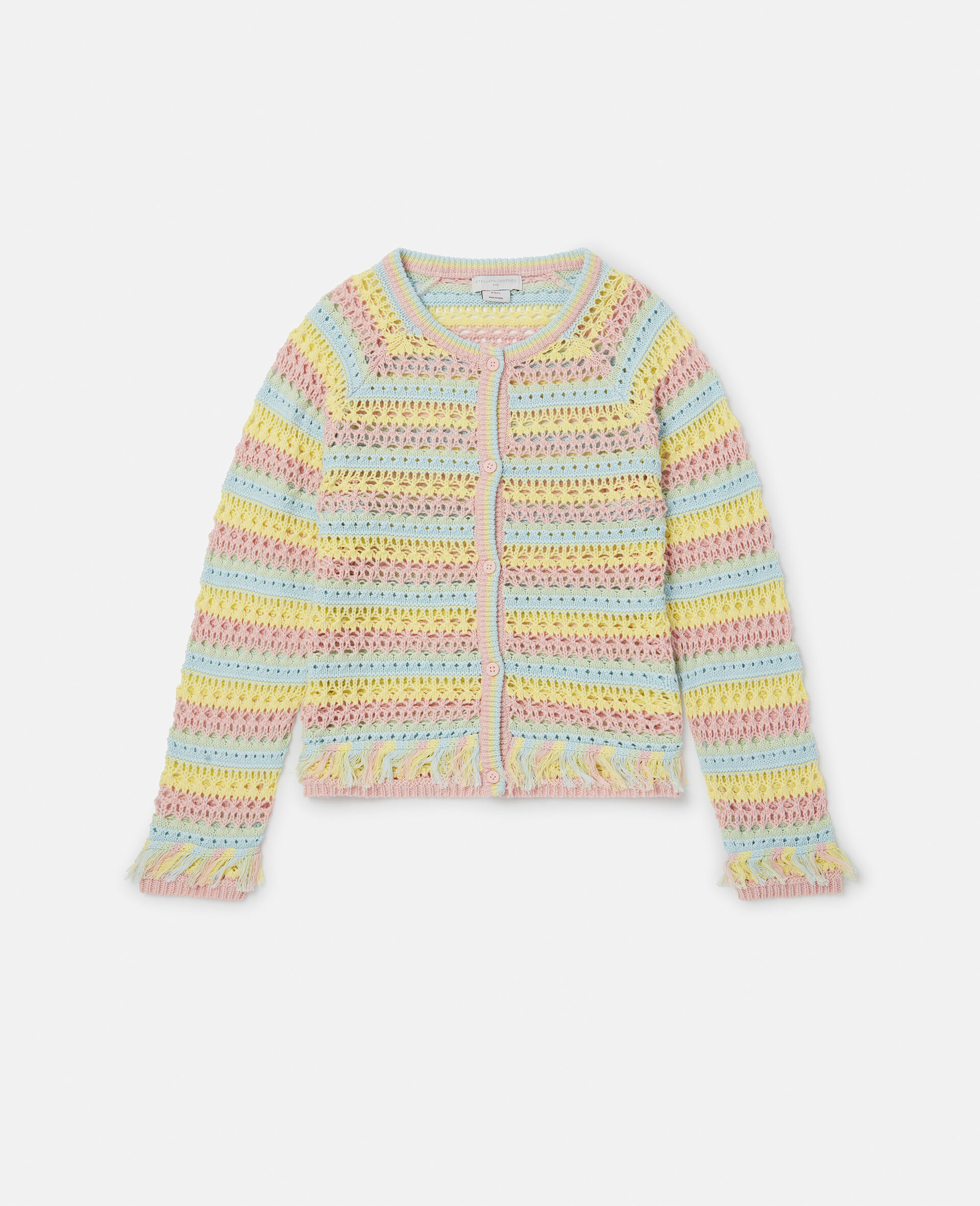 Pastel Rainbow Stripe Crochet Cardigan-Multicolour-large Pastel Rainbow Stripe Crochet Cardigan-Multicolour-large image number 0