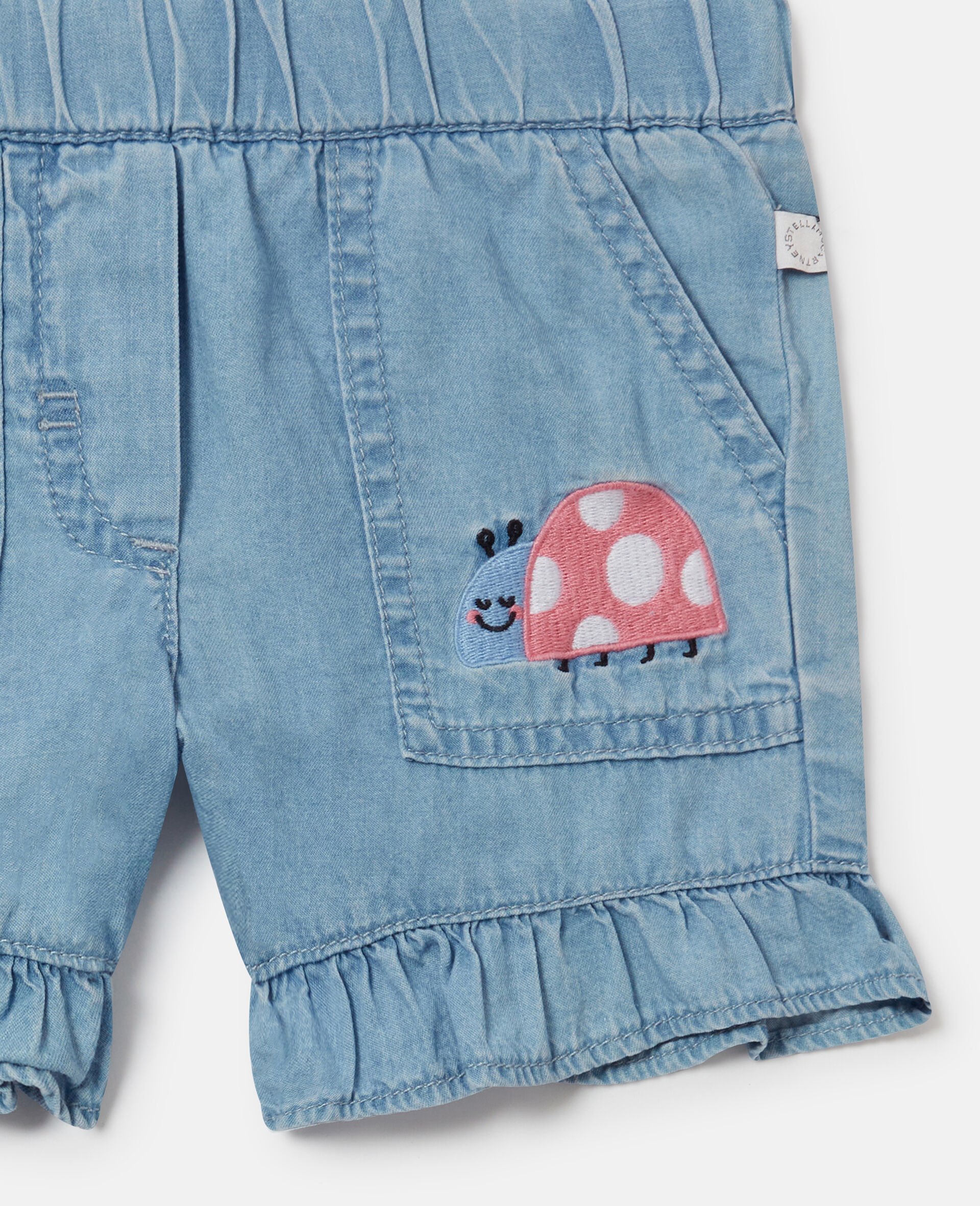 Short in Denim con Ricamo Coccinelle-Blu-large image number 3