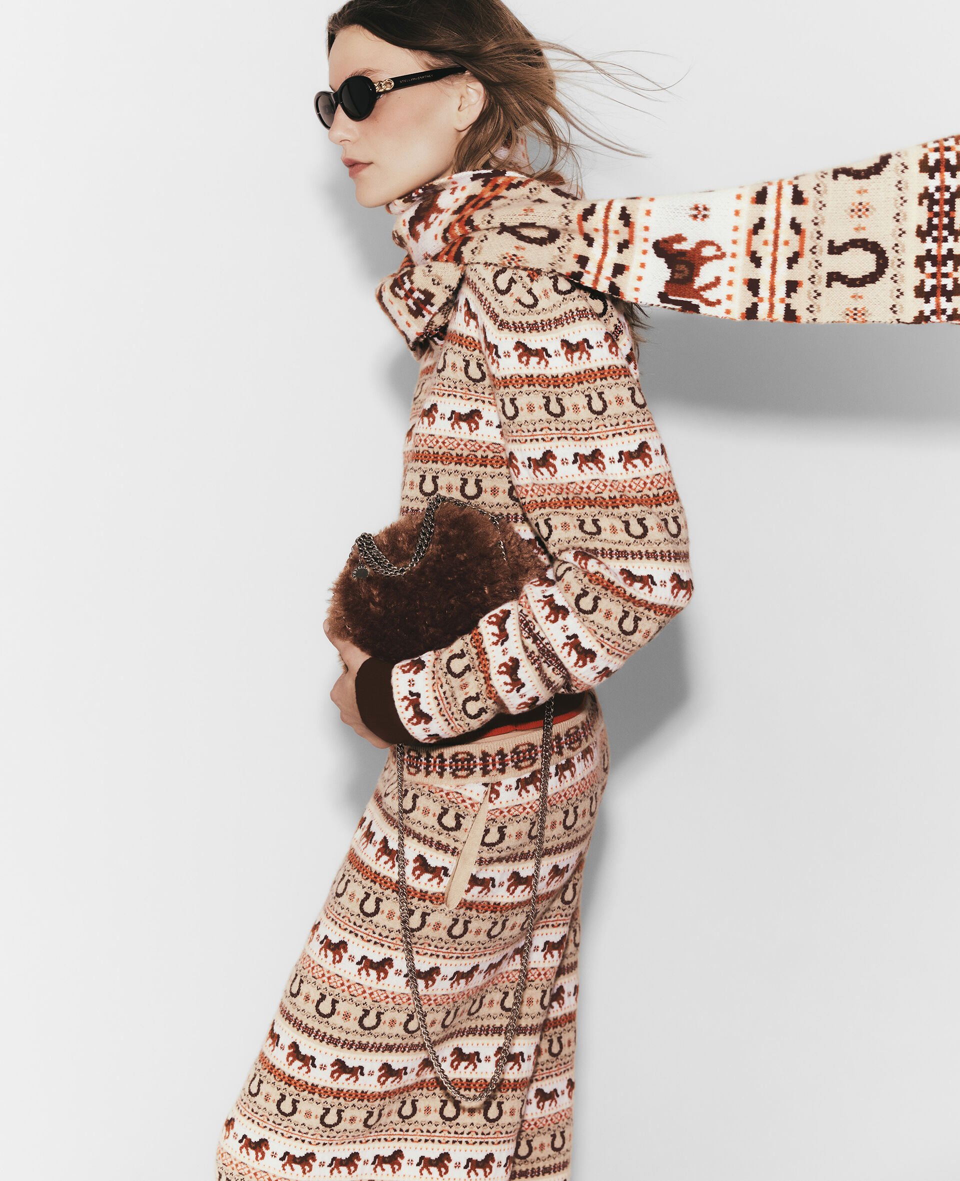 Fair Isle Wool Scarf-Multicoloured-model
