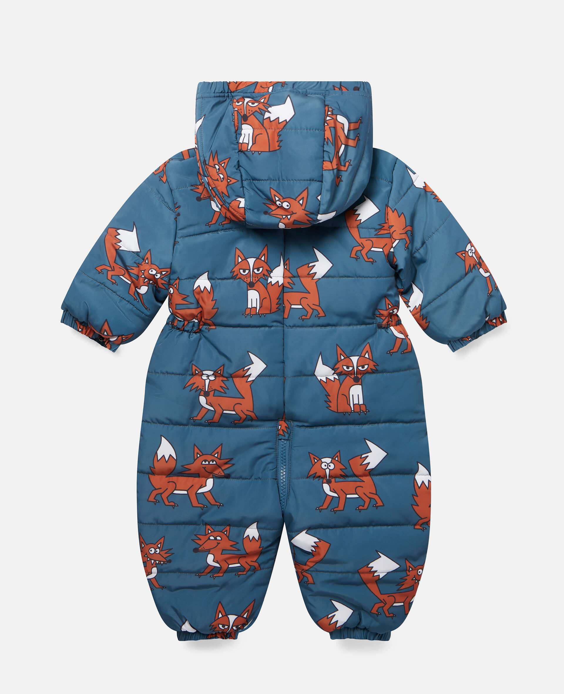 All In One Fox Print Puffer Suit-Blue-large image number 3