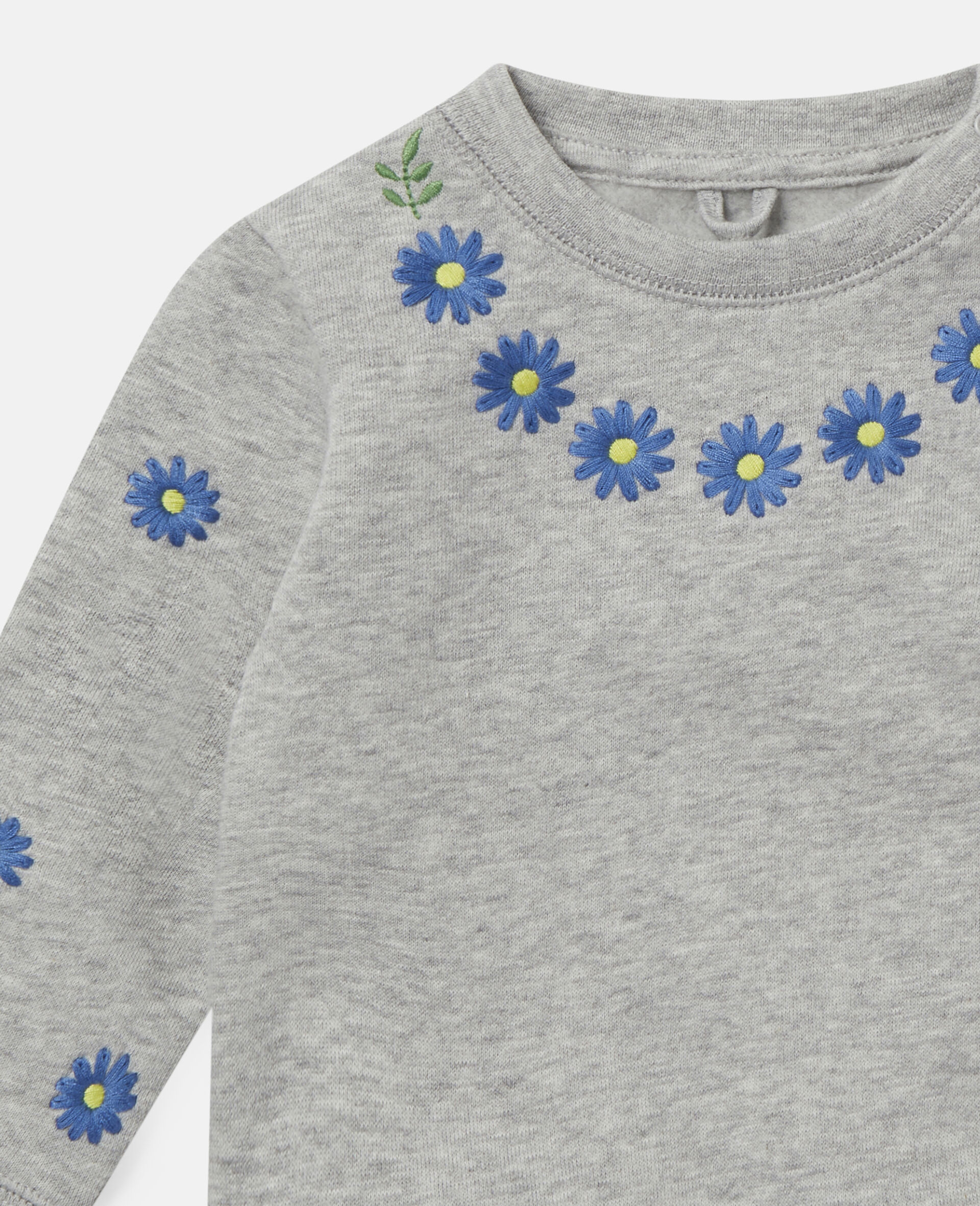 Embroidered Daisies Fleece Sweatshirt -Grey-large image number 1