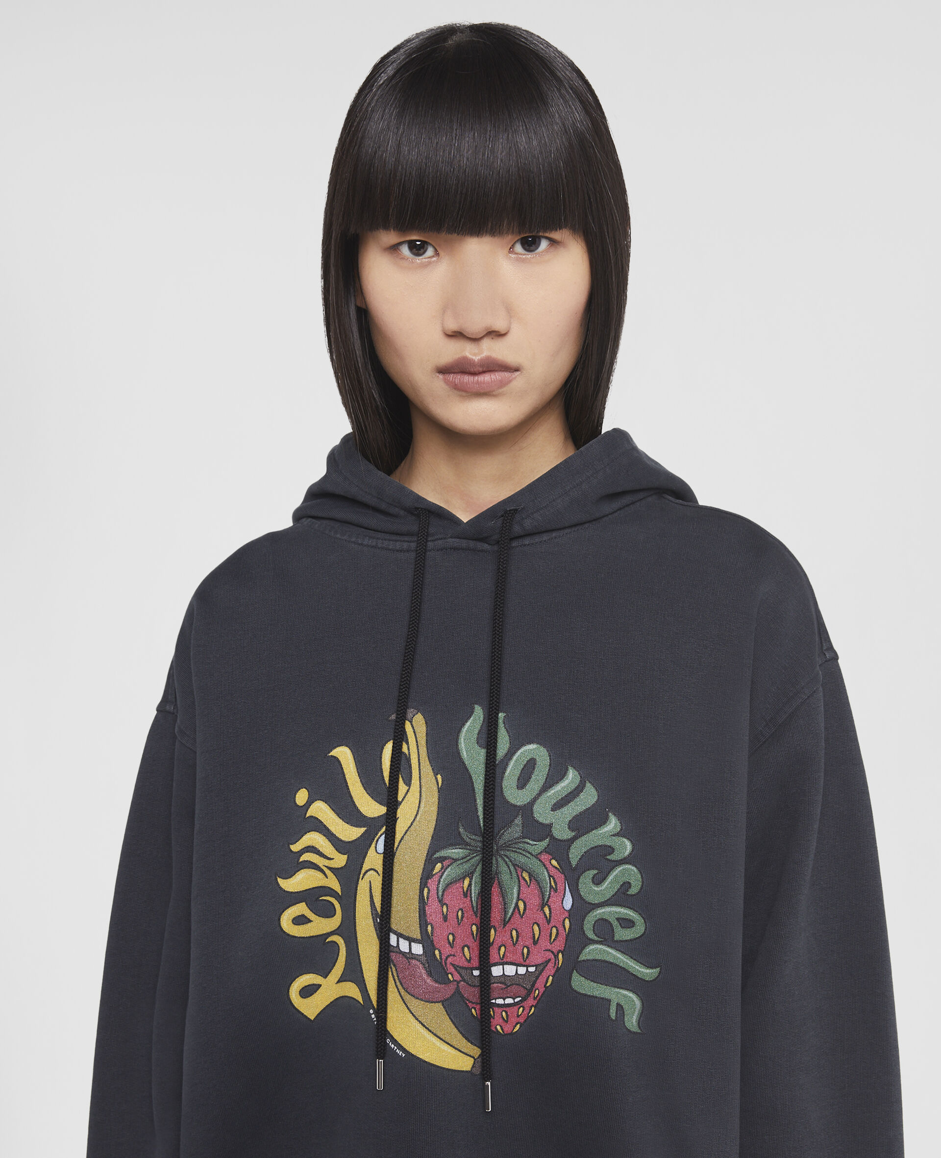 'Rewild Yourself' Fruit Print Hoodie-Black-large image number 3
