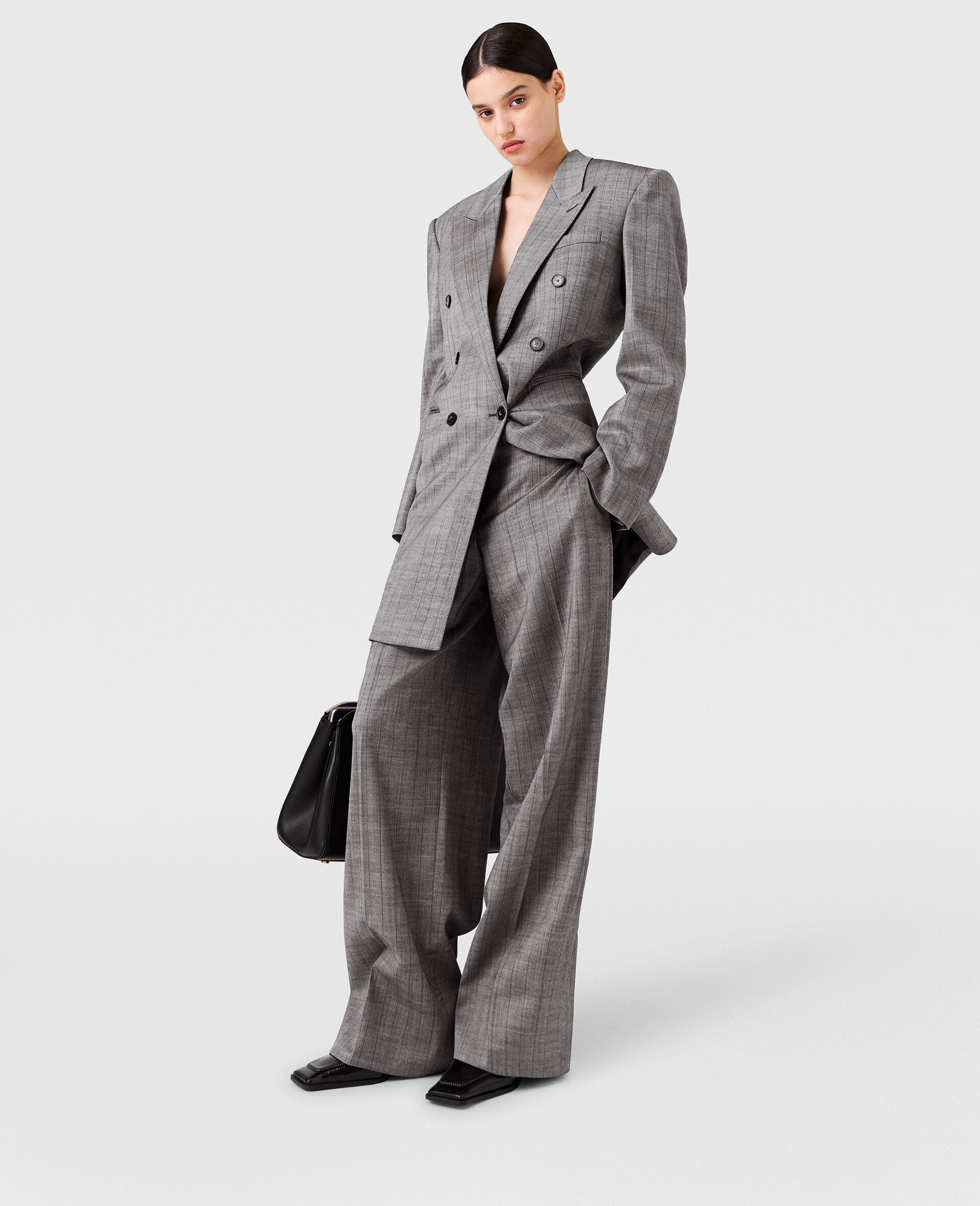 Pinstripe Pleated Straight-Leg Pants-Grey-large image number 7