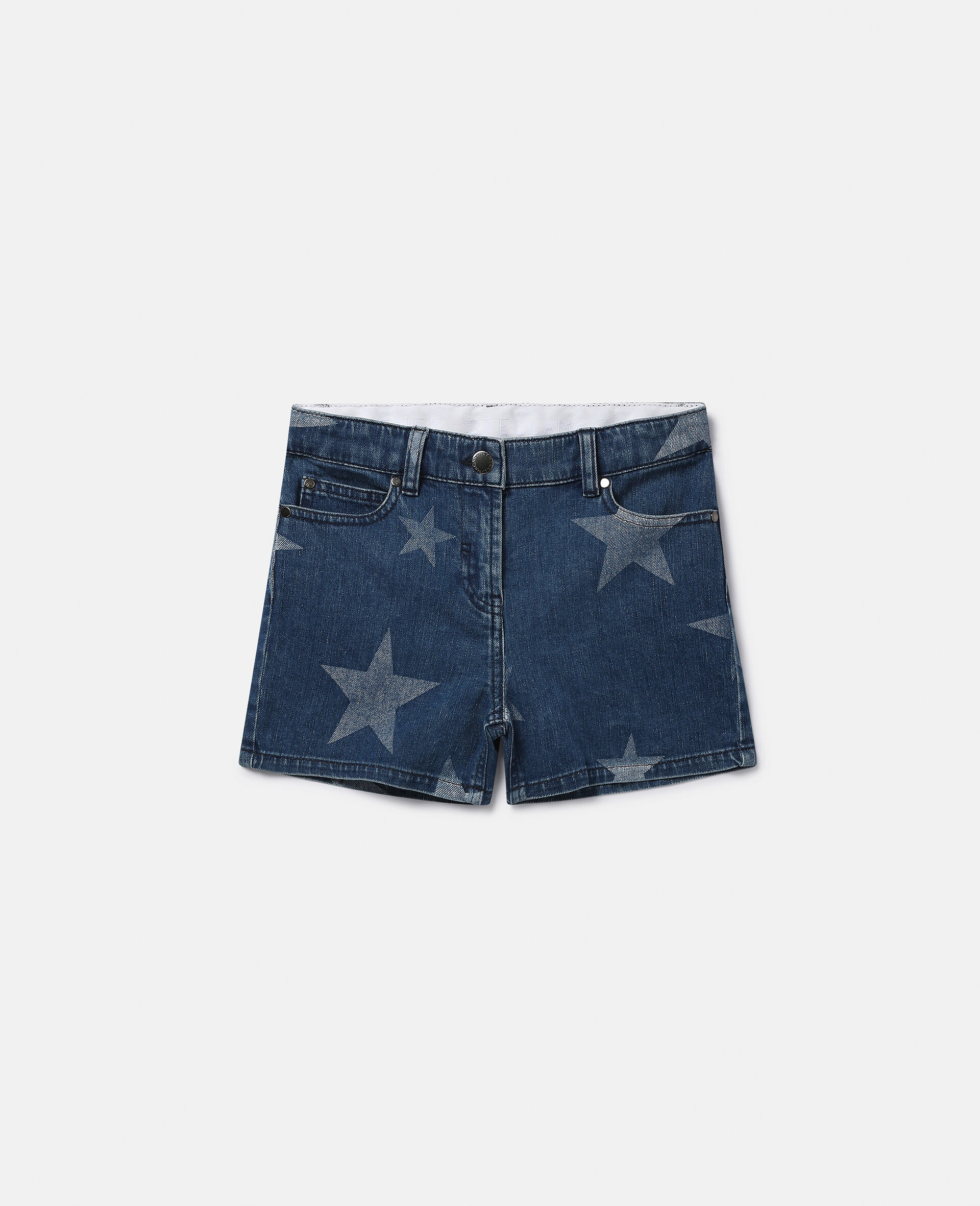 Star Print Denim Shorts-Blue-medium