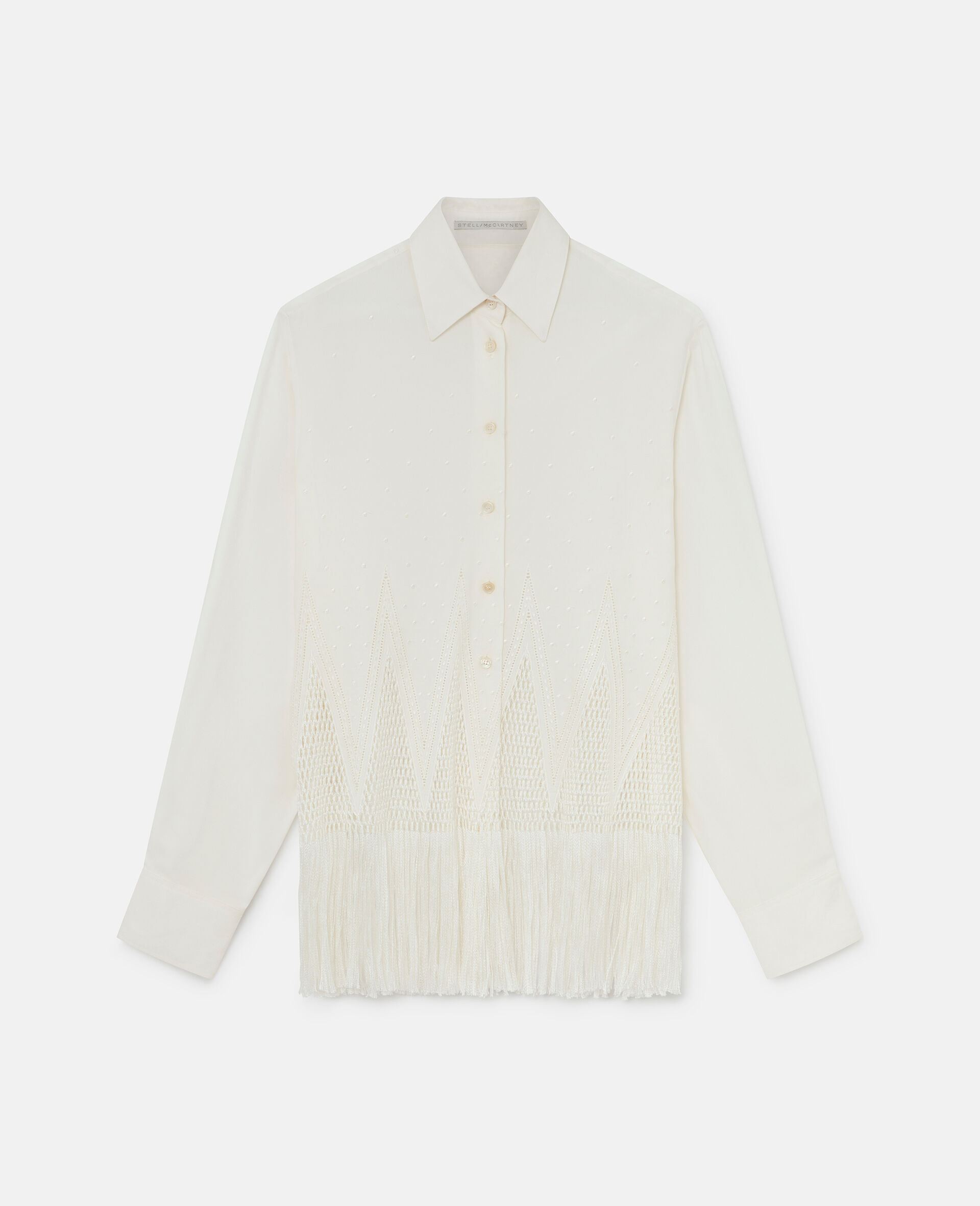 Open-Knit Fringe Shirt -Cream-large image number 0