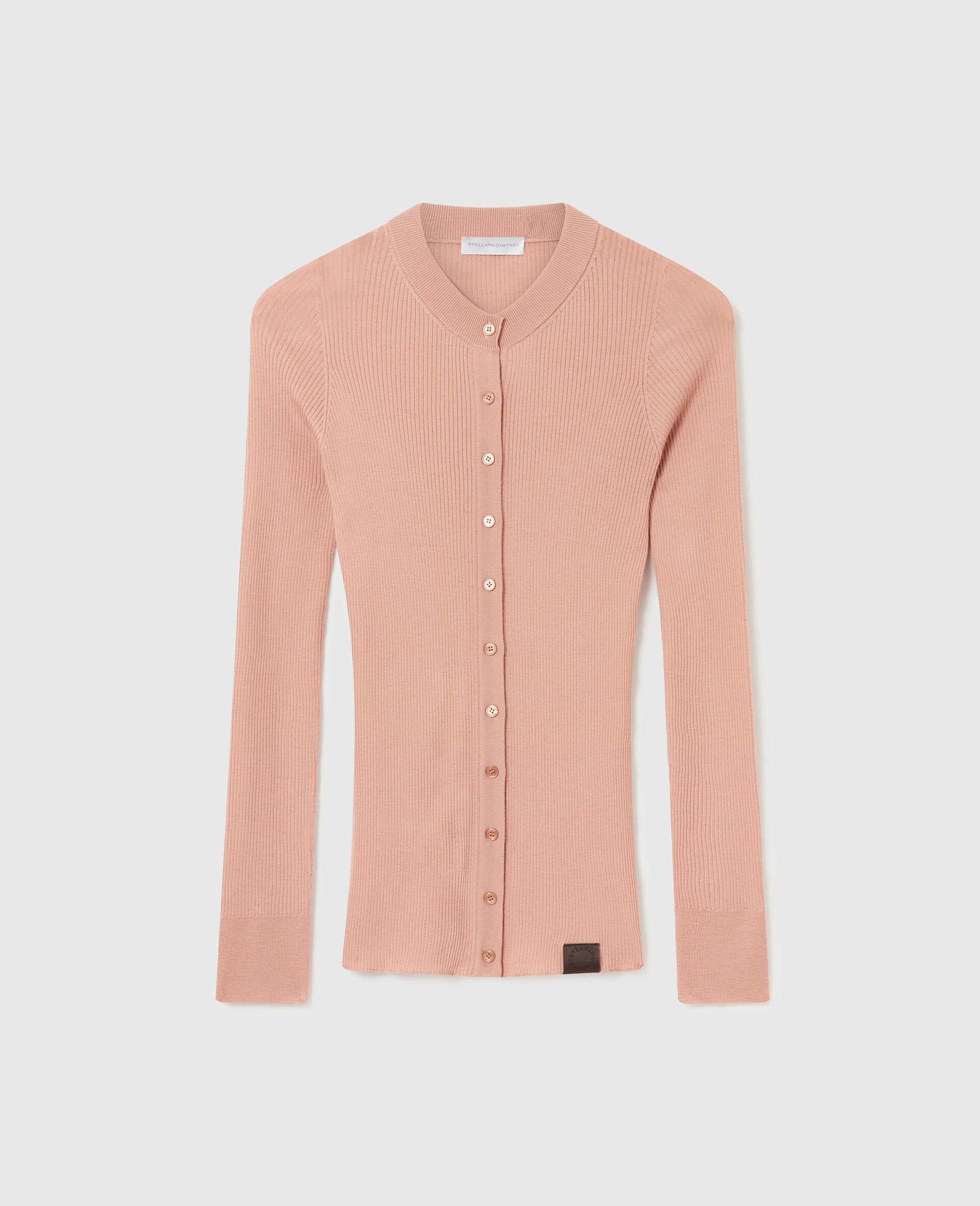 Crewneck Ribbed Knit Cardigan-Pink-medium