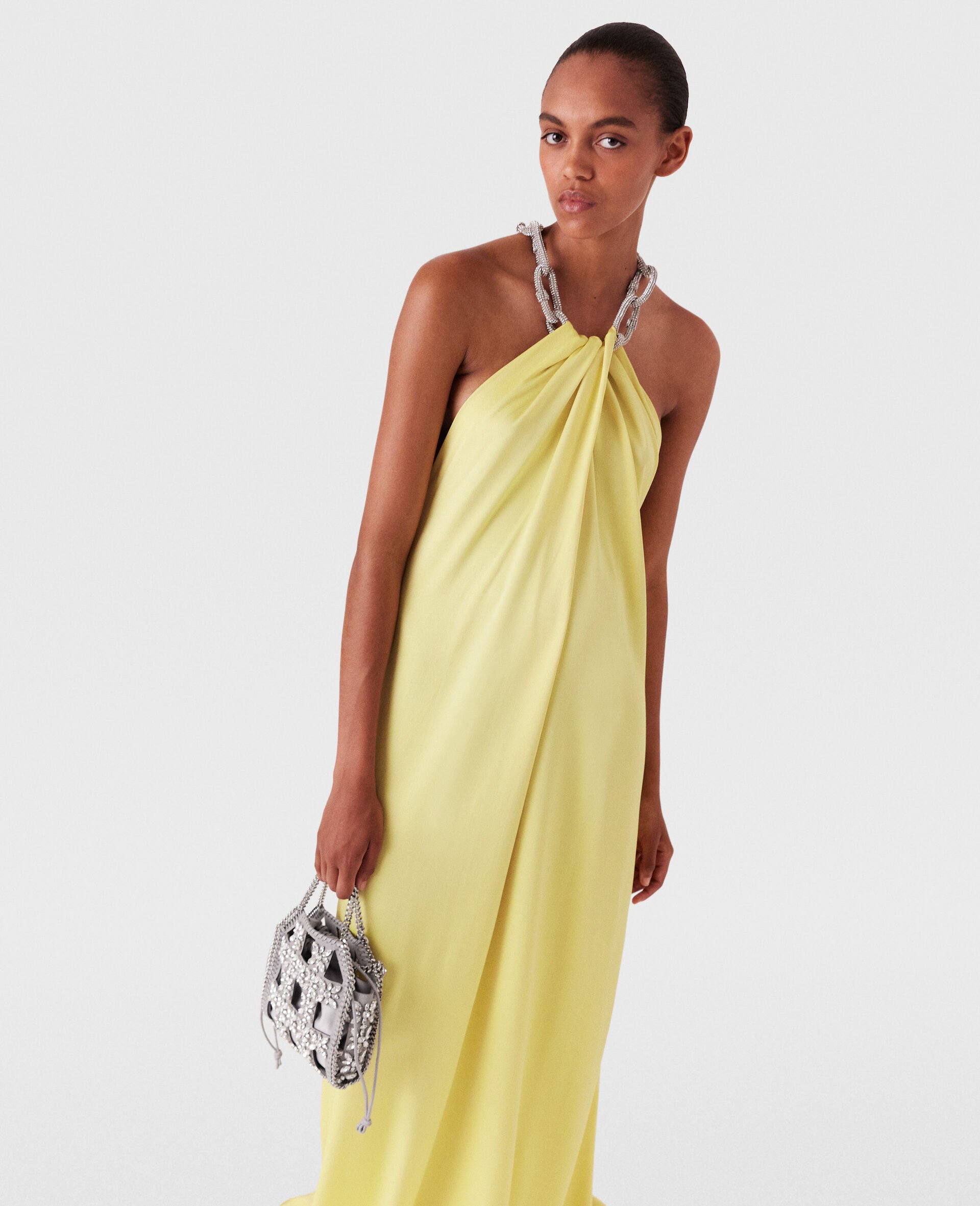 Crystal Chain Halterneck Dress-Yellow-large image number 4
