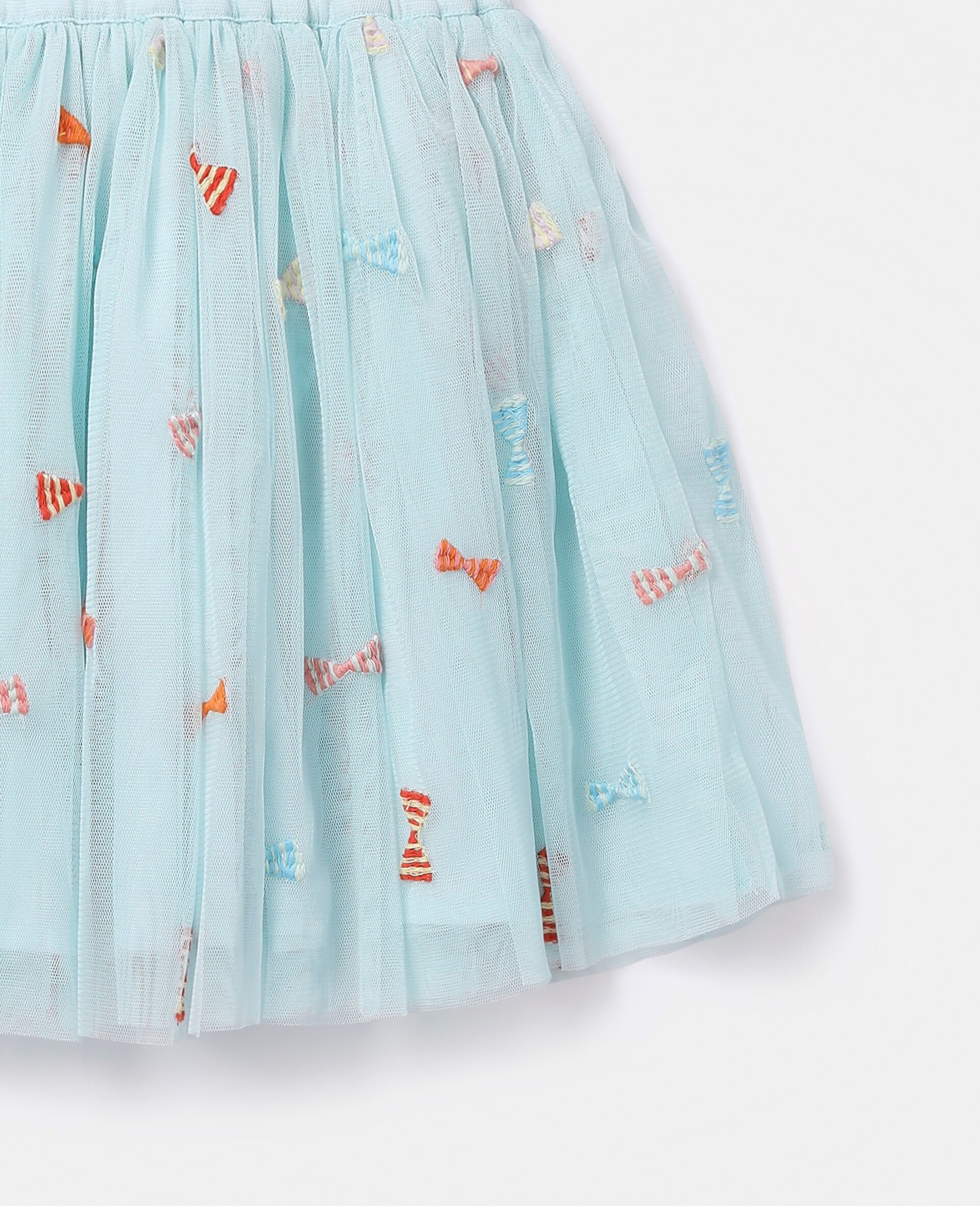 Striped Bow Embroidery Tutu Skirt-Blu-large image number 1