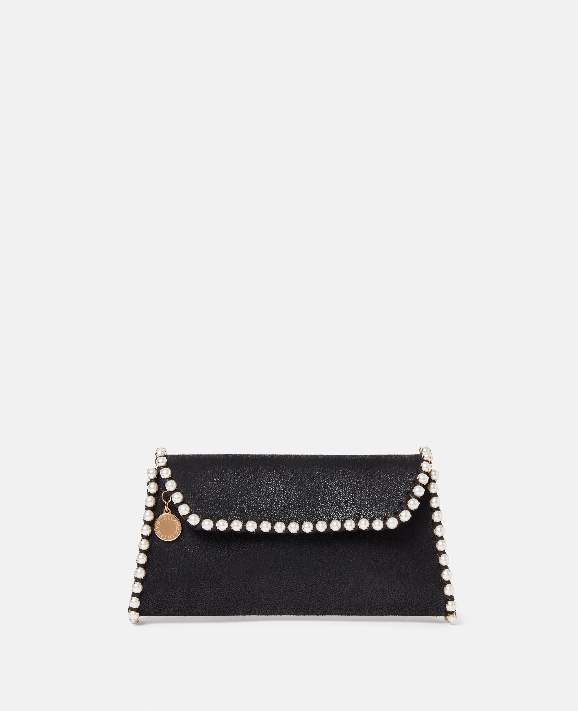 Women Black Falabella Pearl Edge Clutch Stella McCartney SA