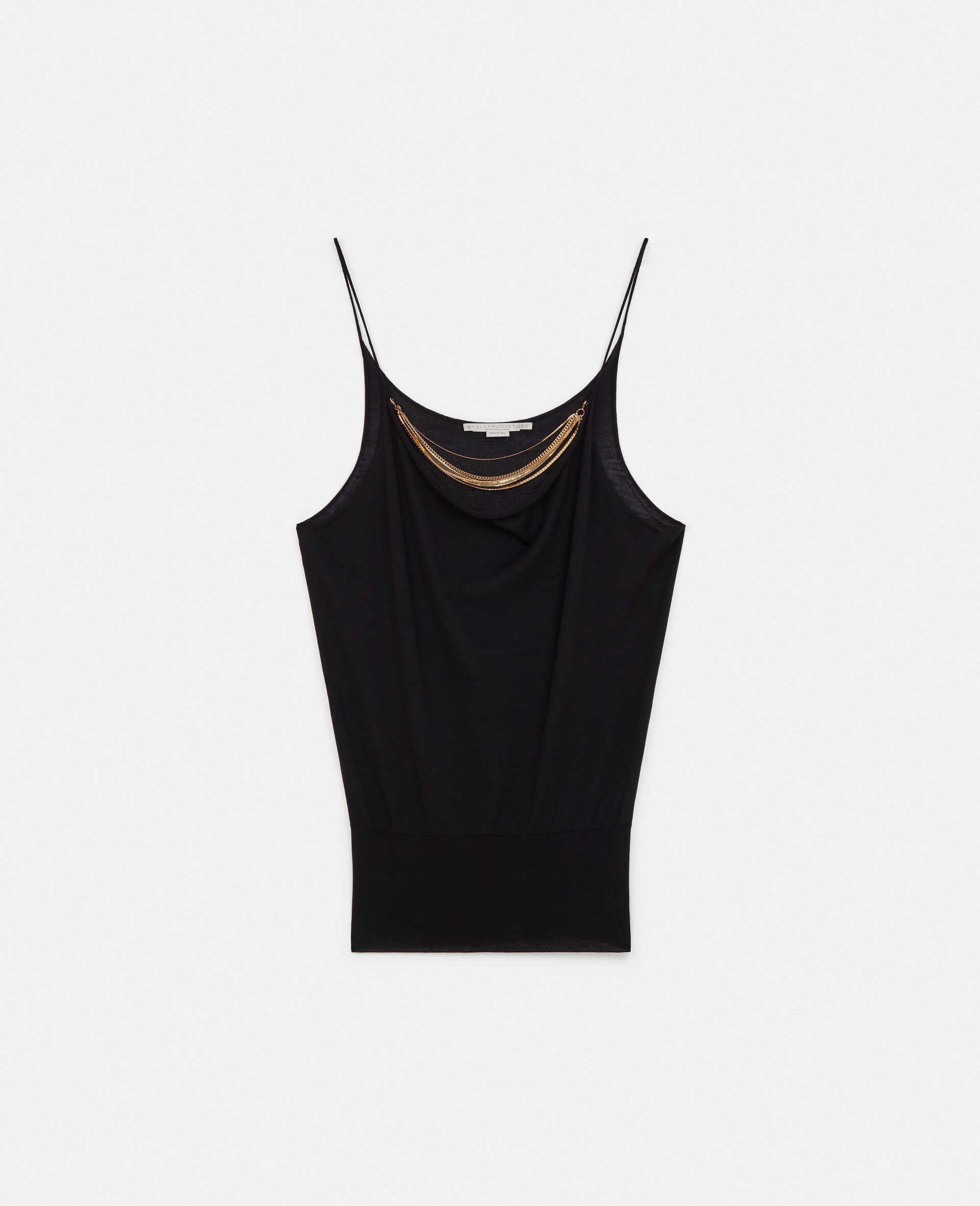 Necklace Chain Merino Knit Cami Top-Black-large image number 0
