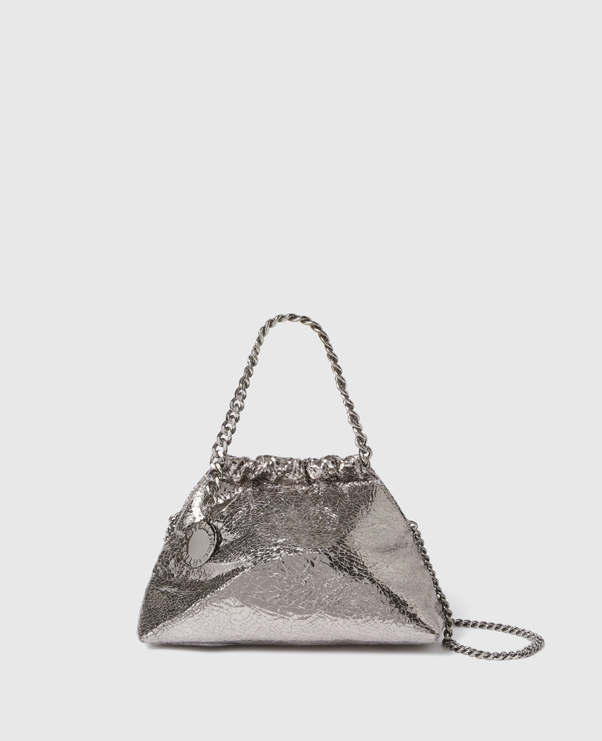 Falabella Cracked Metallic Drawstring Crossbody Bag-Silver-medium Falabella Cracked Metallic Drawstring Crossbody Bag-Silver-medium