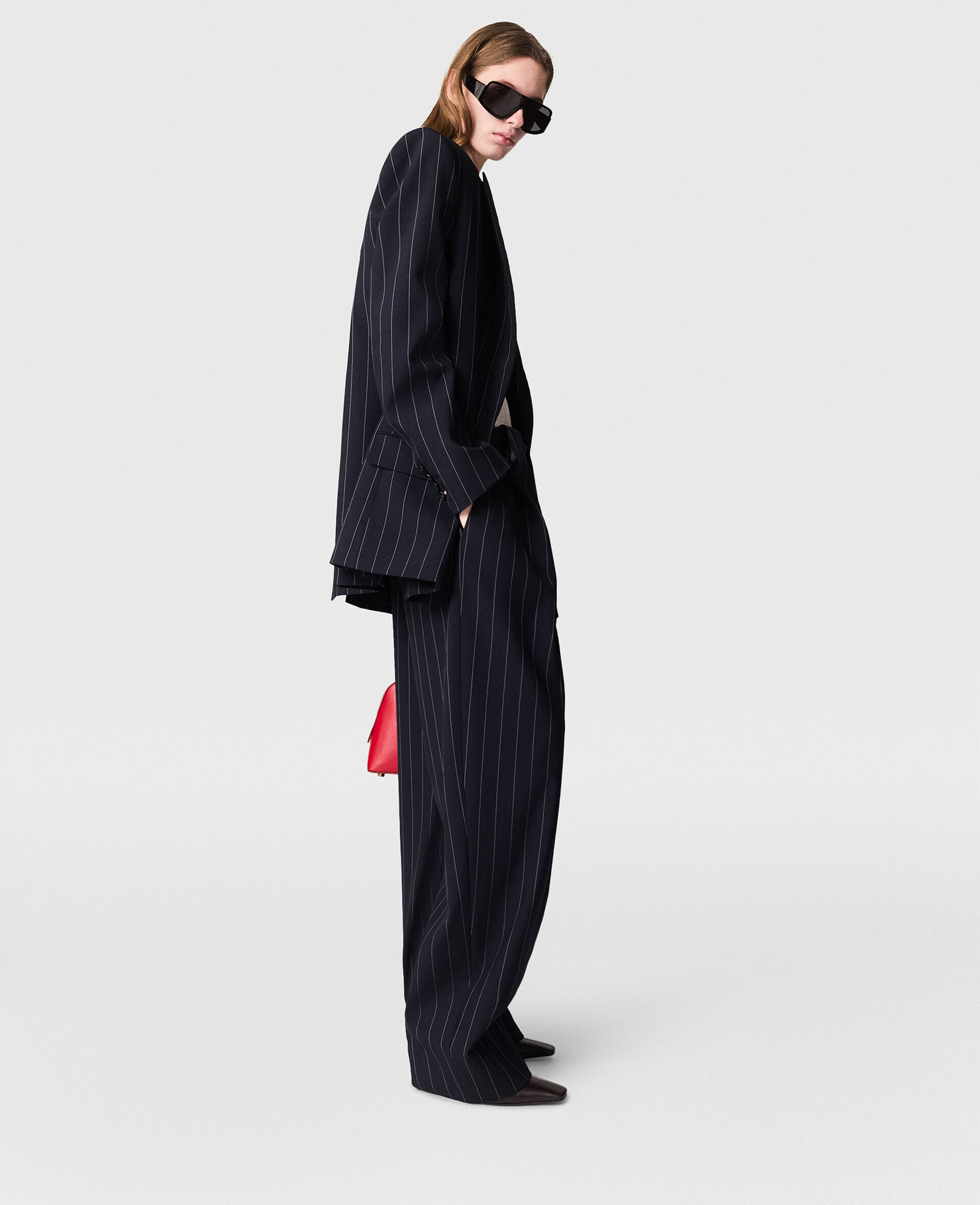 Slouchy Panelled Pinstripe Trousers-Blue-large image number 2