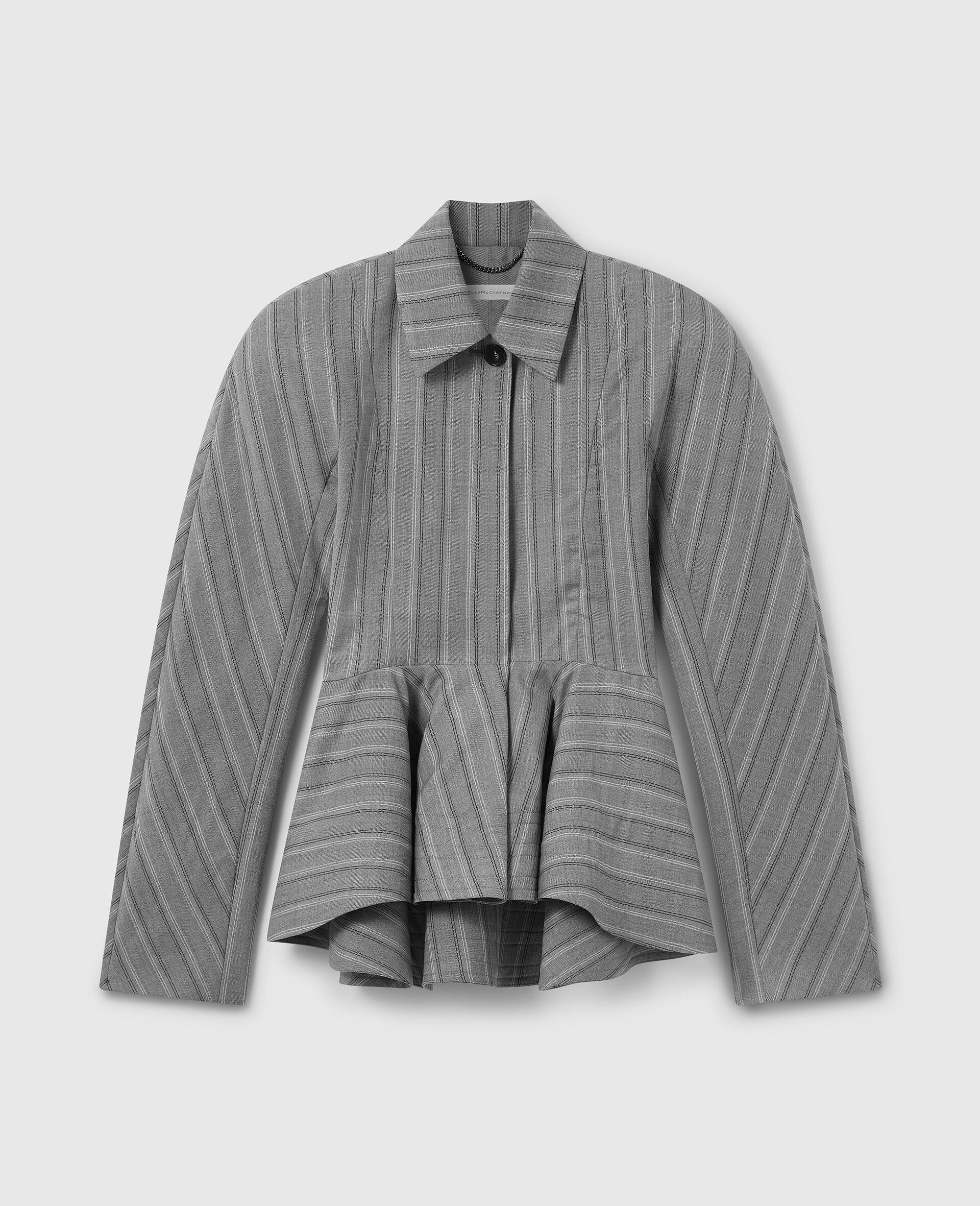 Striped Tailored Peplum Jacket-Grey-medium