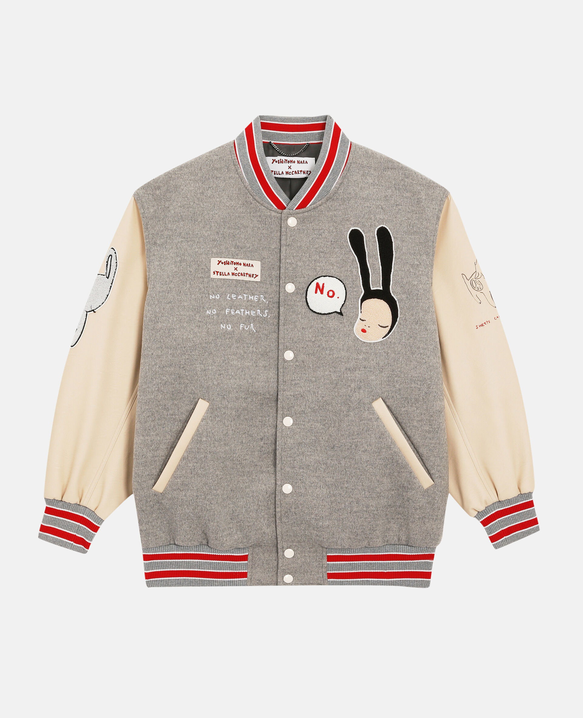 Bomber brodé de patchs Yoshitomo Nara-Gris-large image number 0