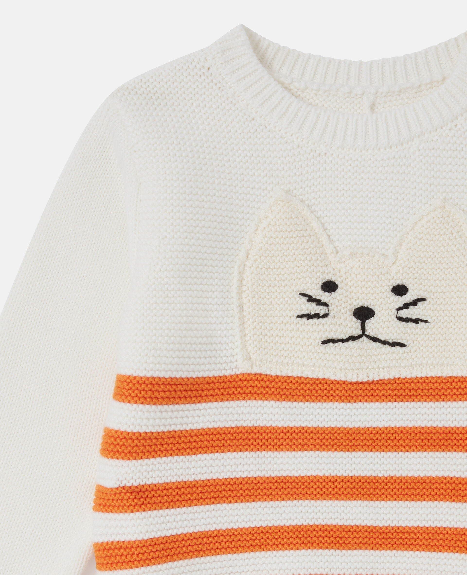 Cat Graphic Embroidered Sweater-Cream-large image number 1