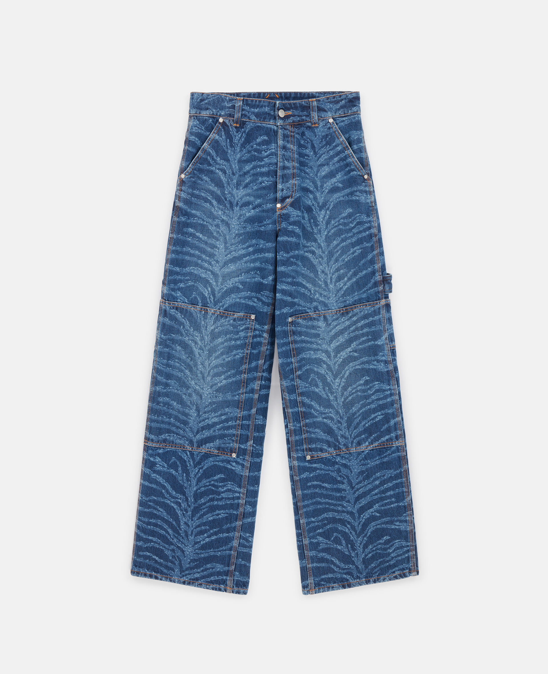 Tiger Pattern High-Rise Straight Leg Cargo Jeans-Blue-large image number 0