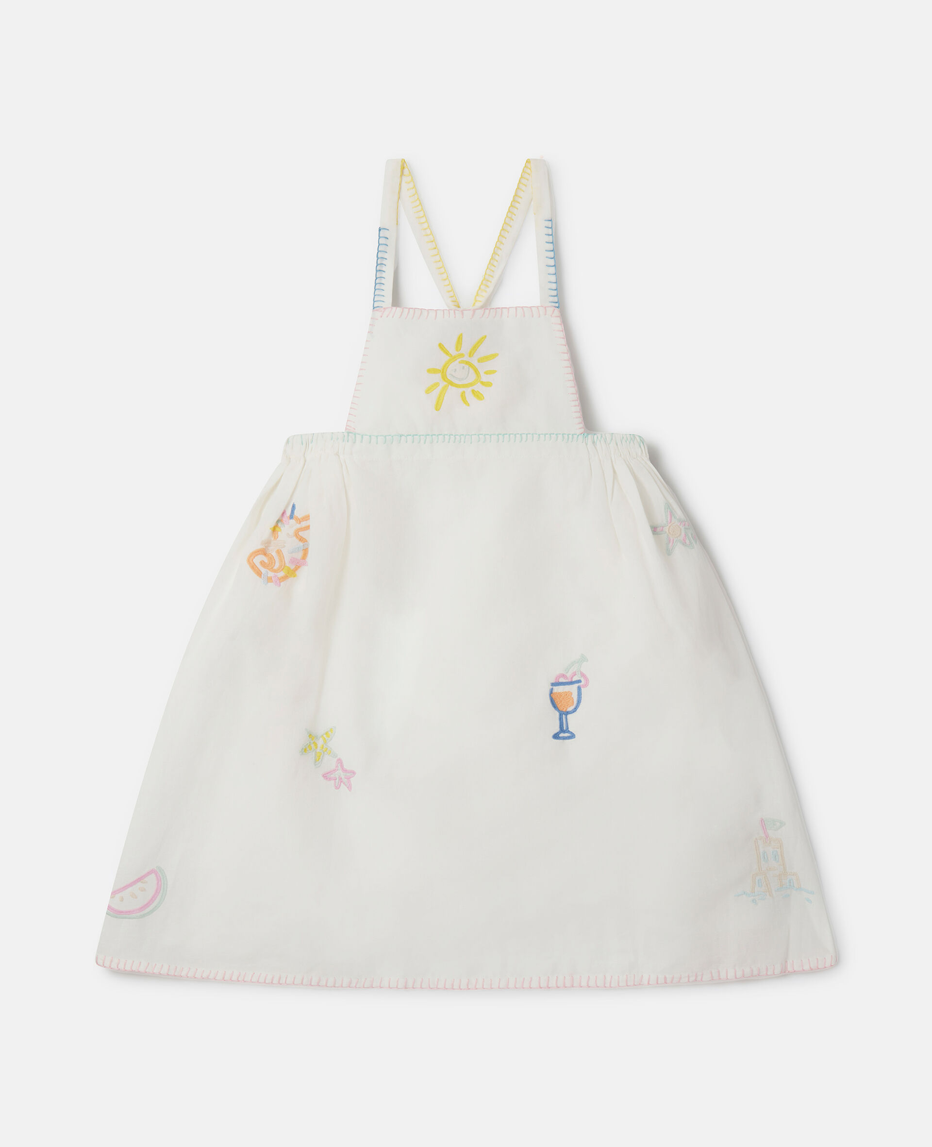 Summer Doodles Embroidery Pinafore Dress-Cream-medium