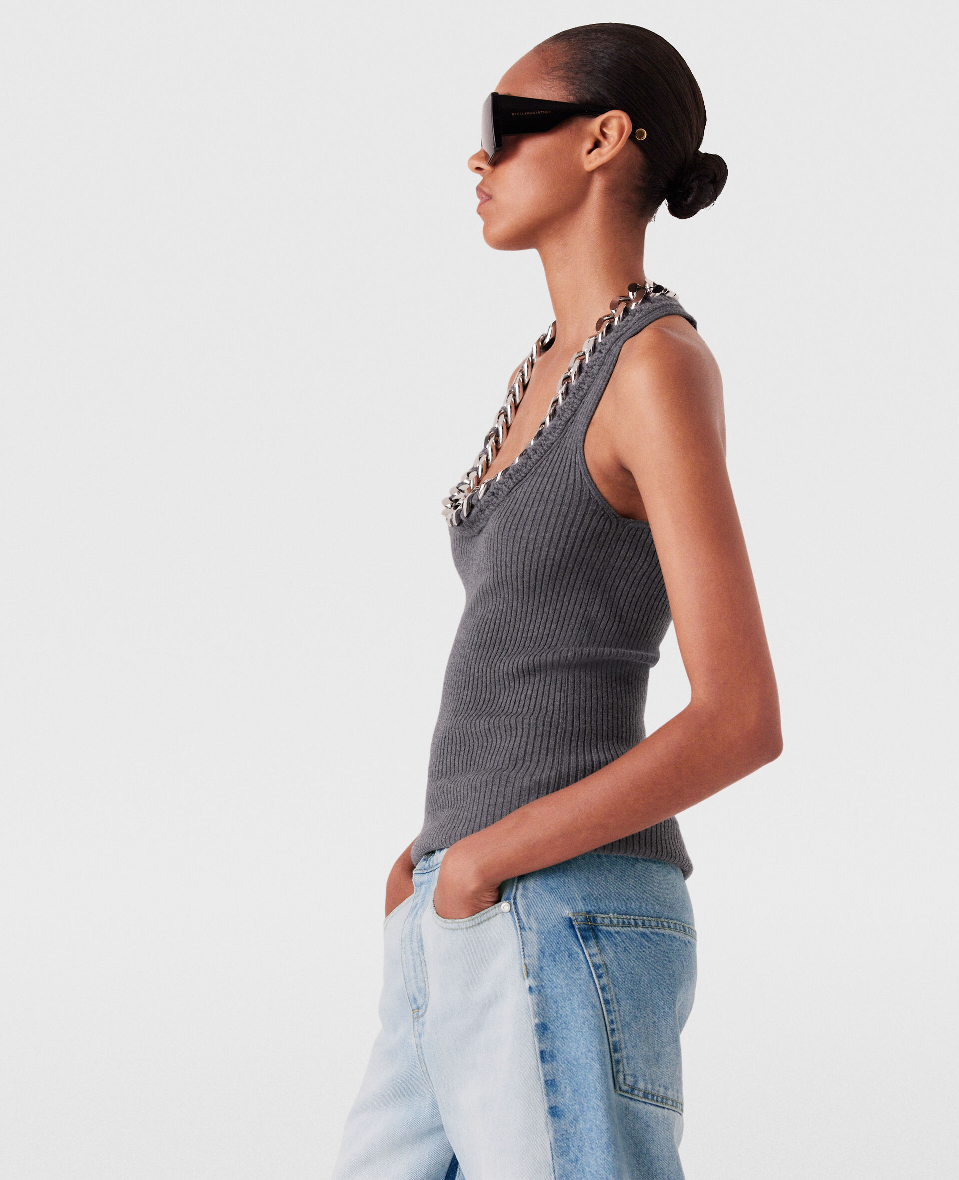 Chunky Chain Tank Top-Grey-large image number 2